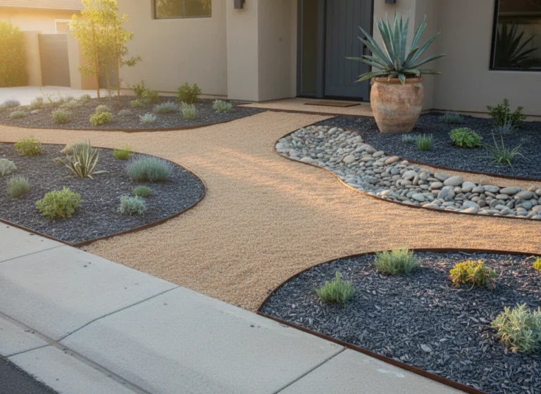 No Grass Front Yard Ideas on a Budget: Rock, Mulch & Drought-Friendly Plants
