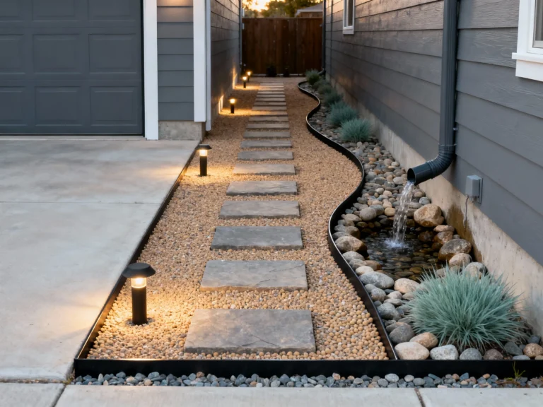 Side of Garage Landscaping Ideas with Rock & Gravel: No-Grass Designs for Curb Appeal