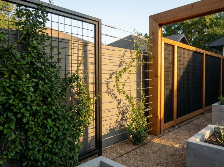 Modern Fence Trellis Ideas with Sleek Metal & Wire Panels