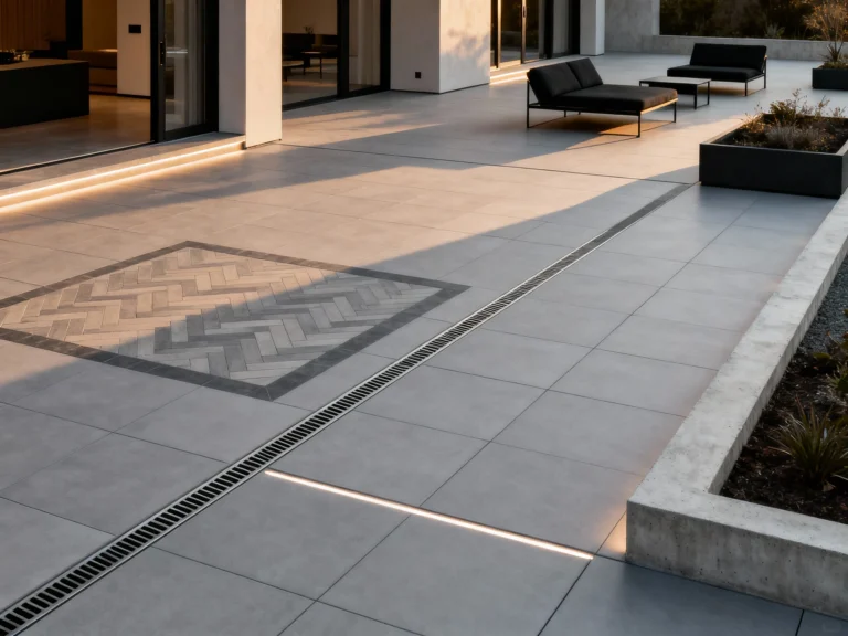 Modern Patio Paving Ideas: Porcelain, Concrete and Sleek Paver Patterns