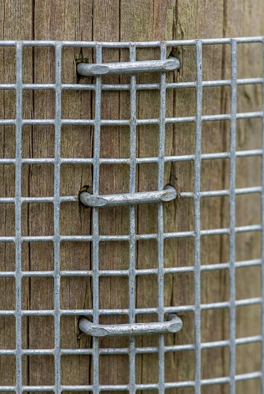 closeup galvanized 1/2-inch mesh, 16-gauge wire, staples