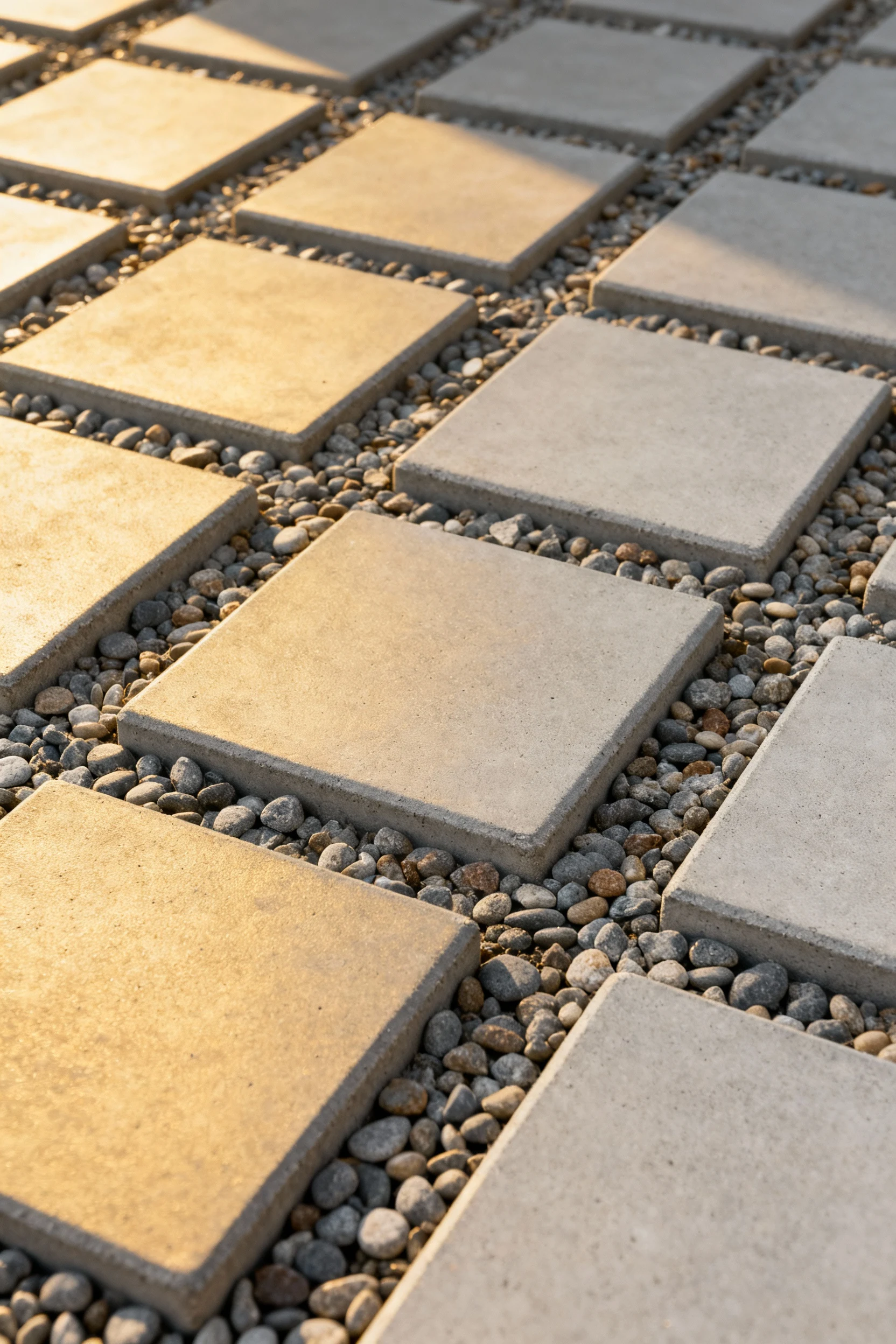 24x24 concrete pavers grid with pea gravel joints