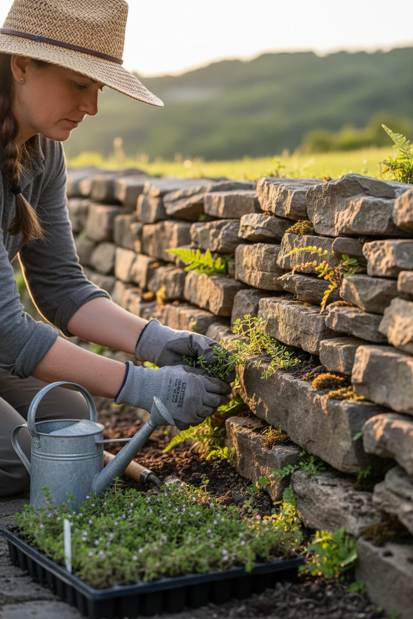 female gardener planting elfin thyme in 3-inch living joints