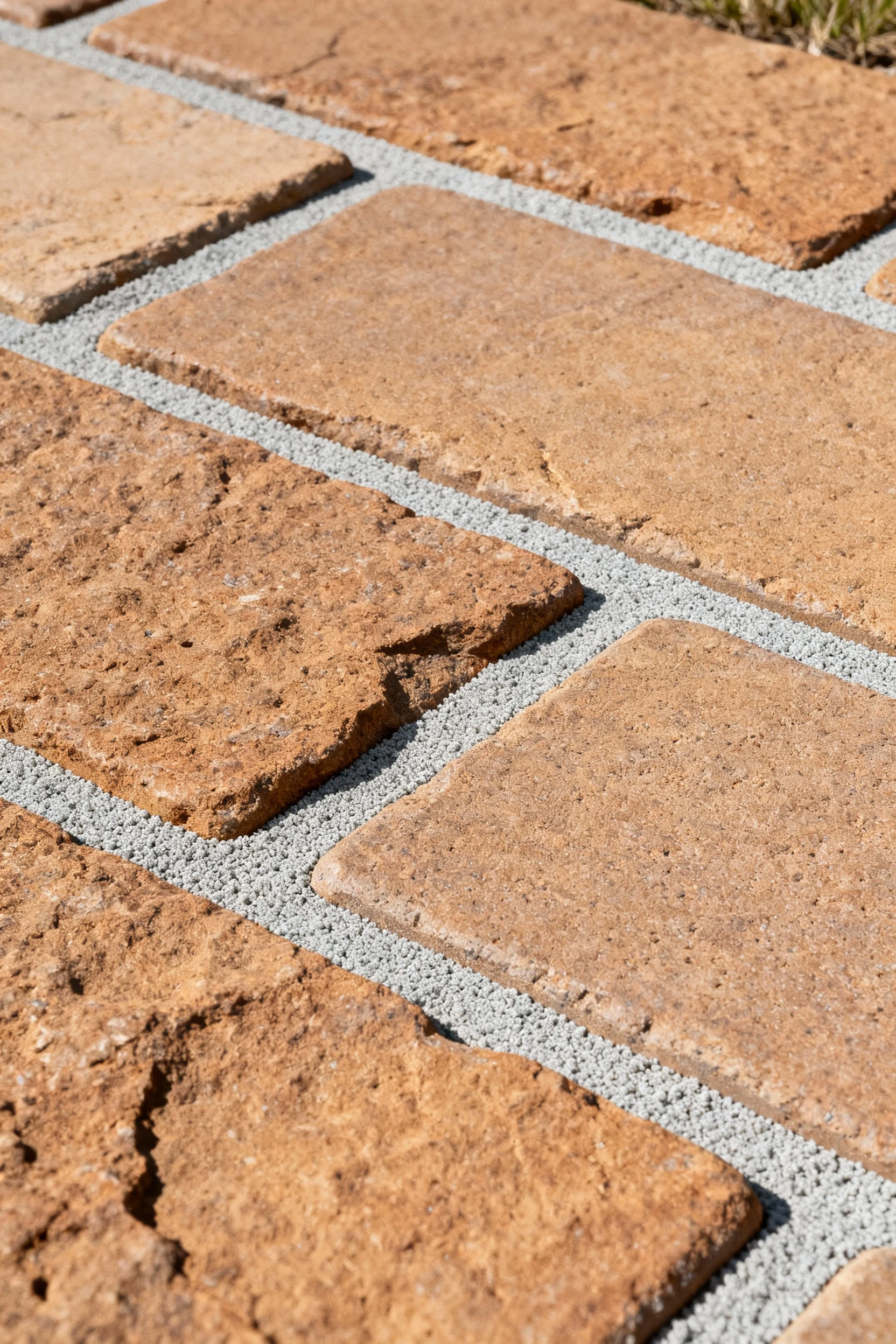 large textured paving stone slabs with polymeric sand joints