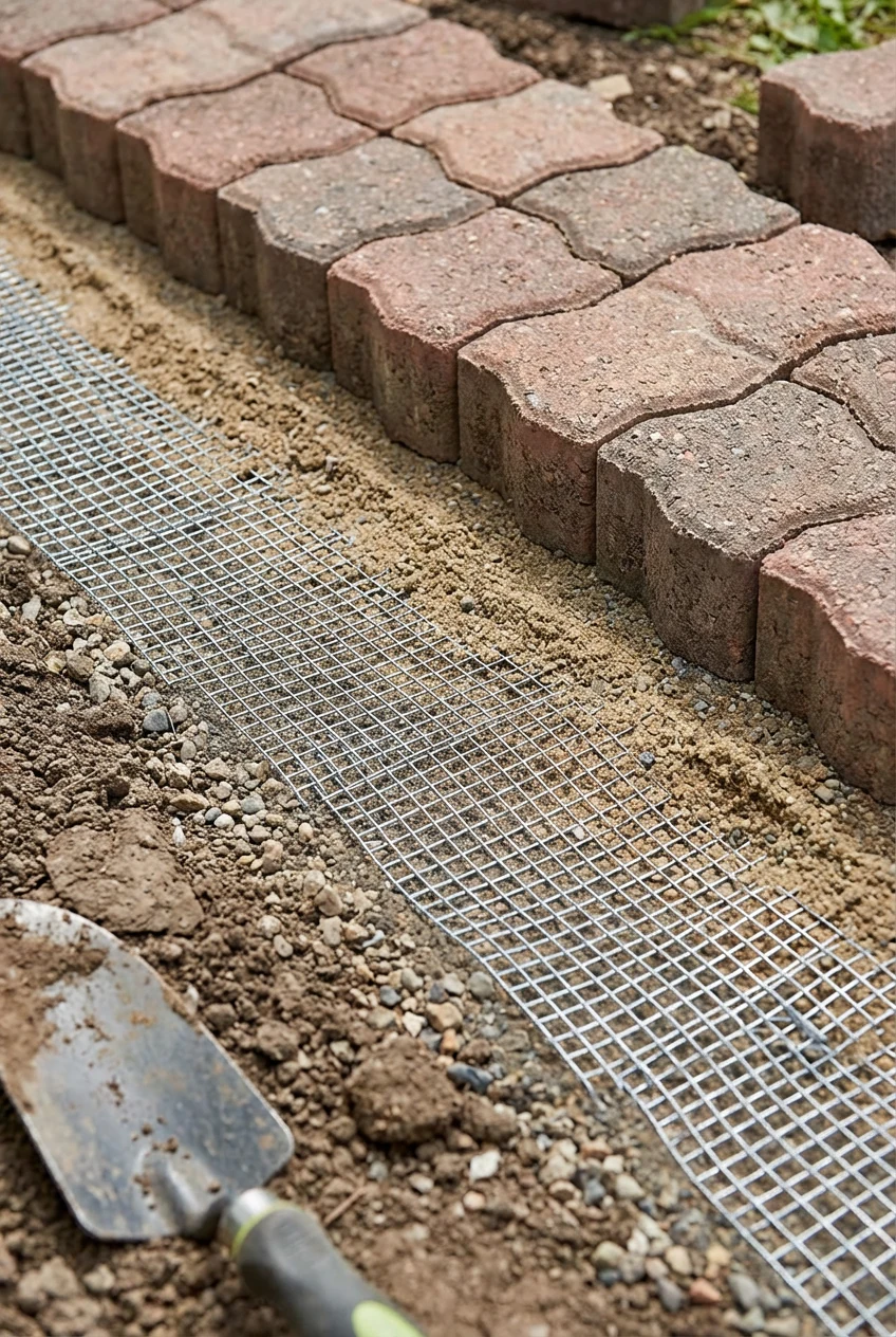 detail of 24-inch hardware cloth apron under pavers