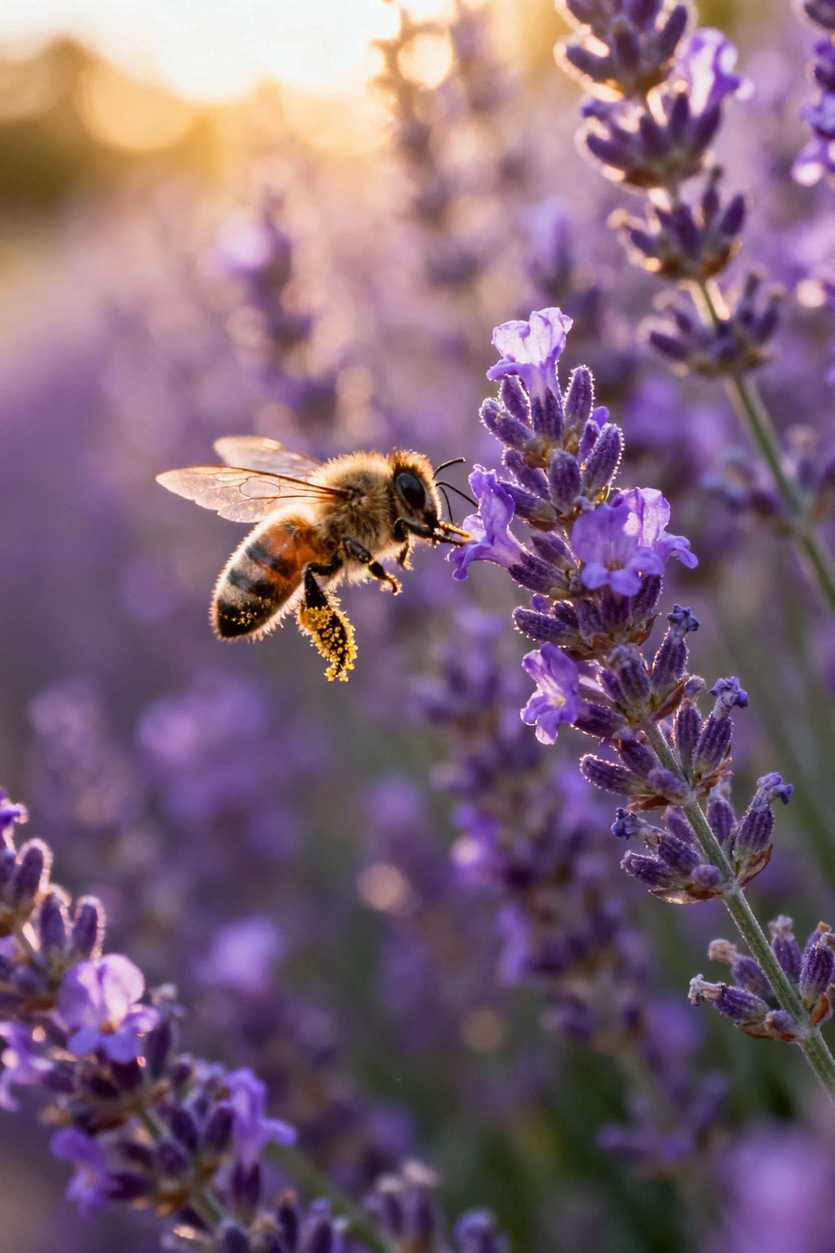 lavender hedge with honeybee collecting nectar