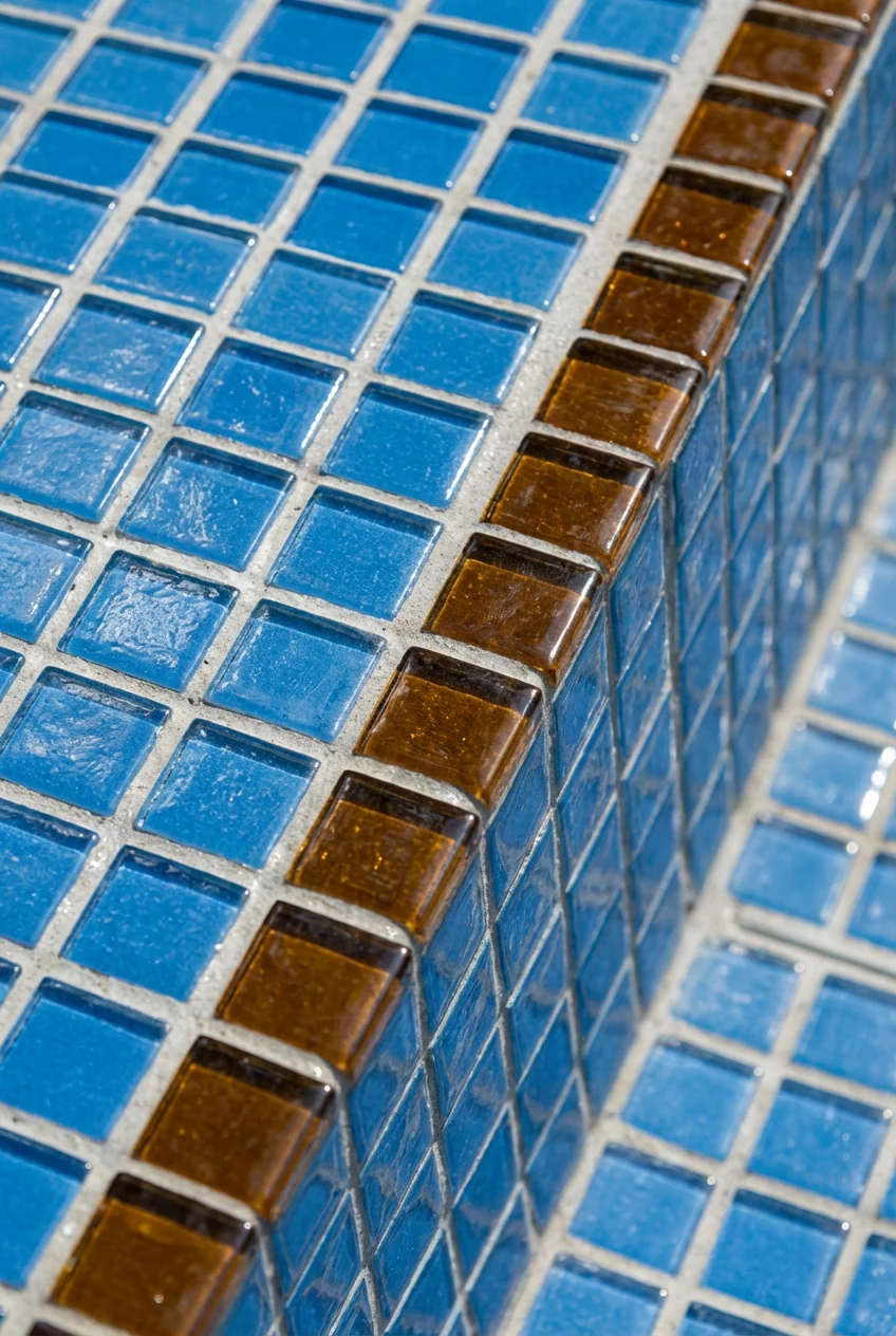 closeup 20x20mm glass mosaic step contrast nosing
