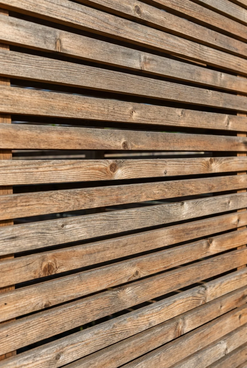 closeup horizontal cedar slats with 1/2-inch gaps