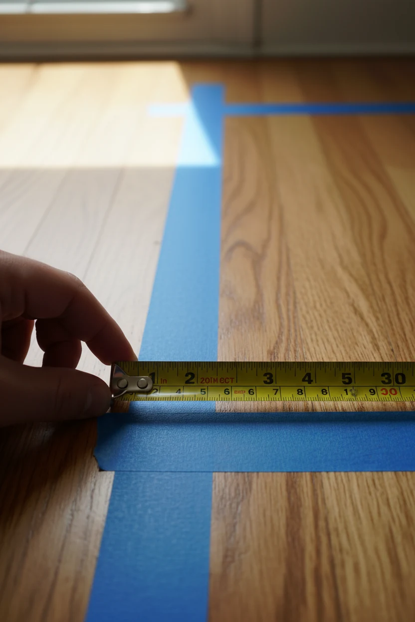 closeup tape measure and painter’s tape marking 30-inch lane