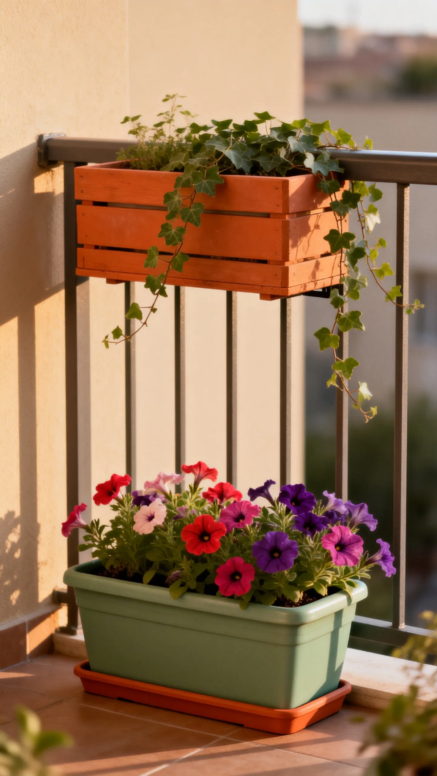 Layer Railing Boxes With Low Floor Pots