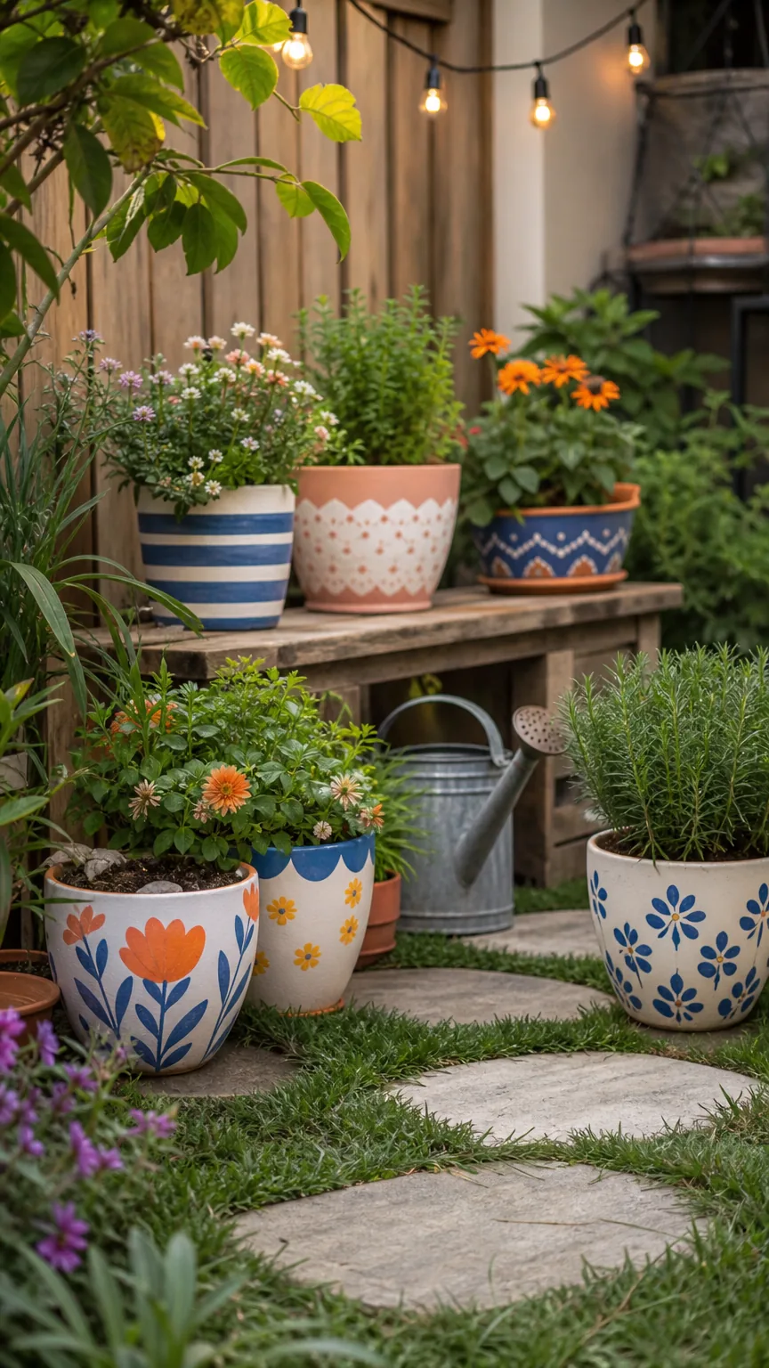 Use Painted Pots as Colorful Garden Decor