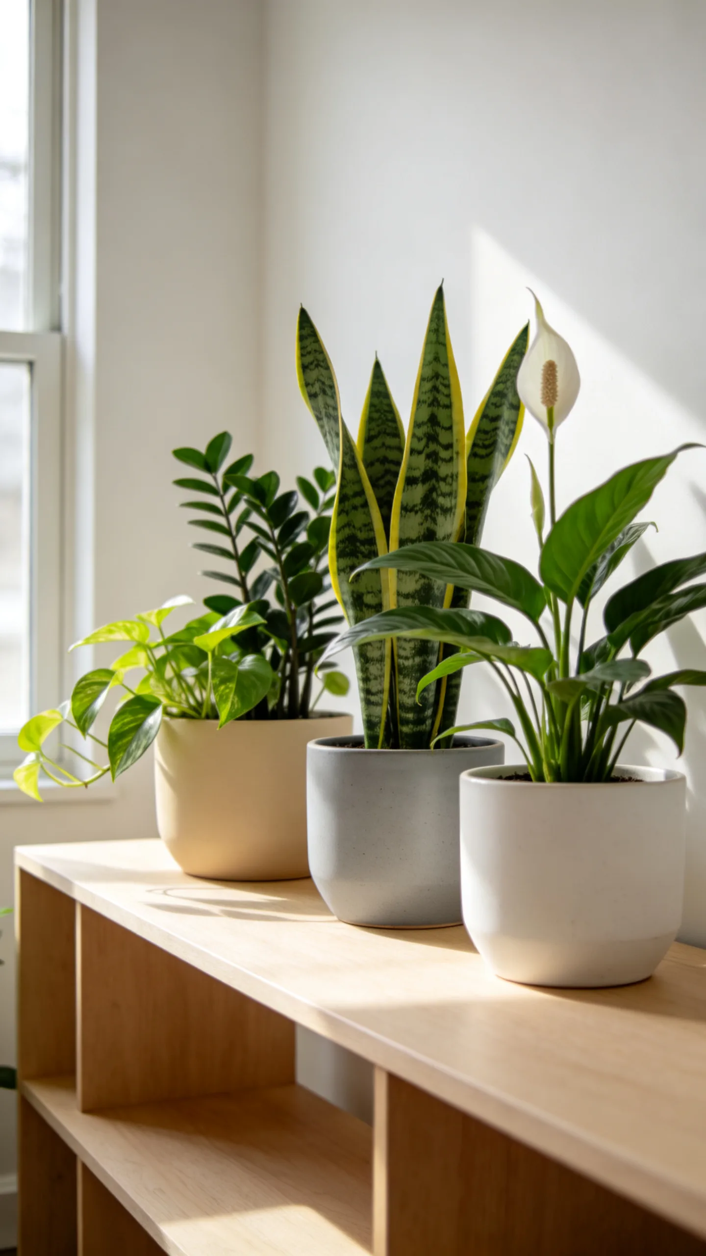 Matching Ceramic Pots on a Console