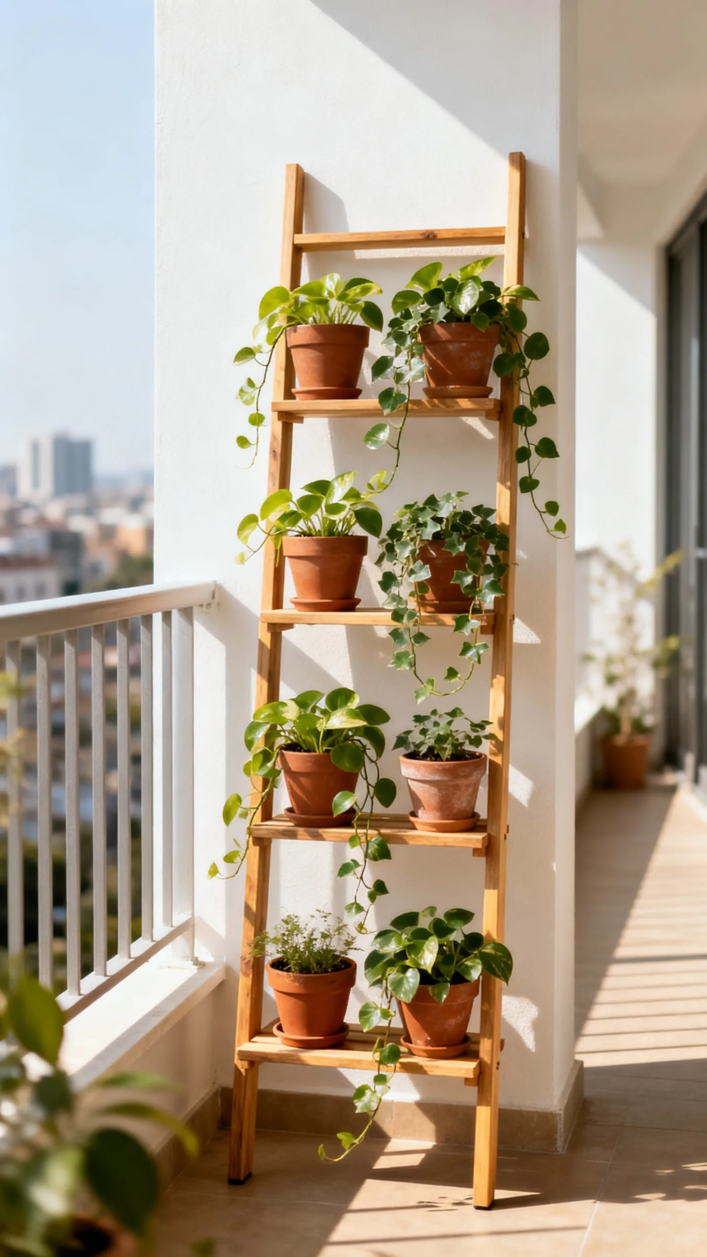 Use A Slim Plant Ladder For Vertical Storage