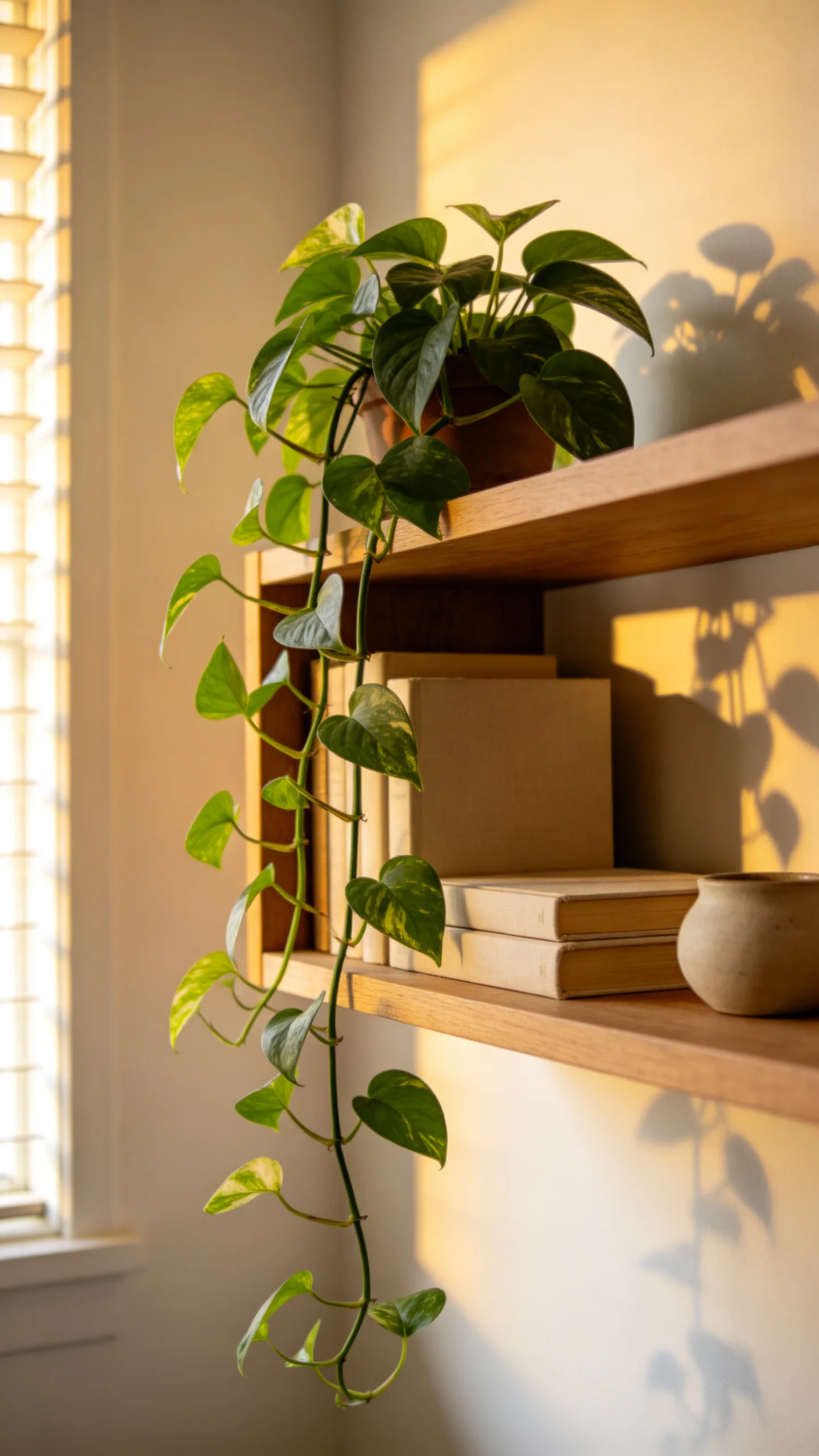 Trailing Pothos on a Bookshelf