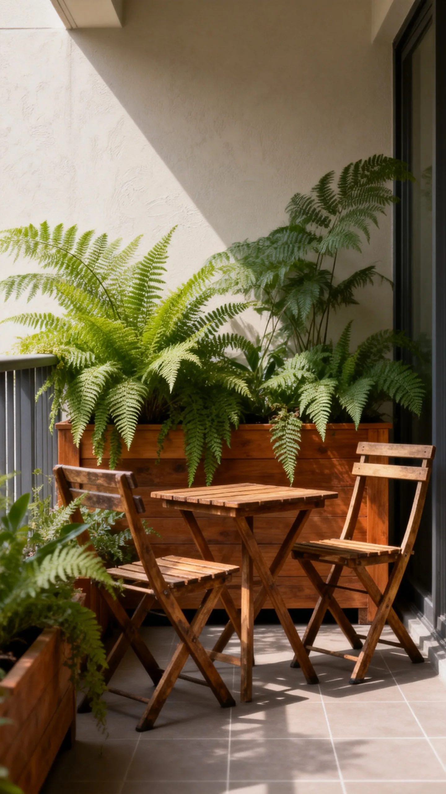 Mix Ferns With Warm Wood Furniture