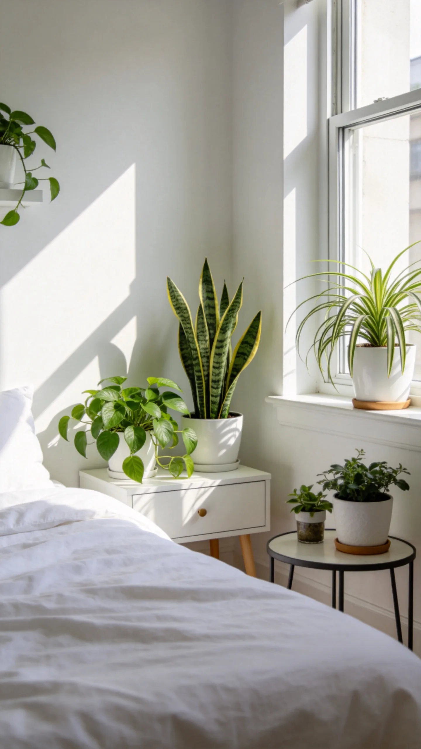 White Bedroom Greenery Look