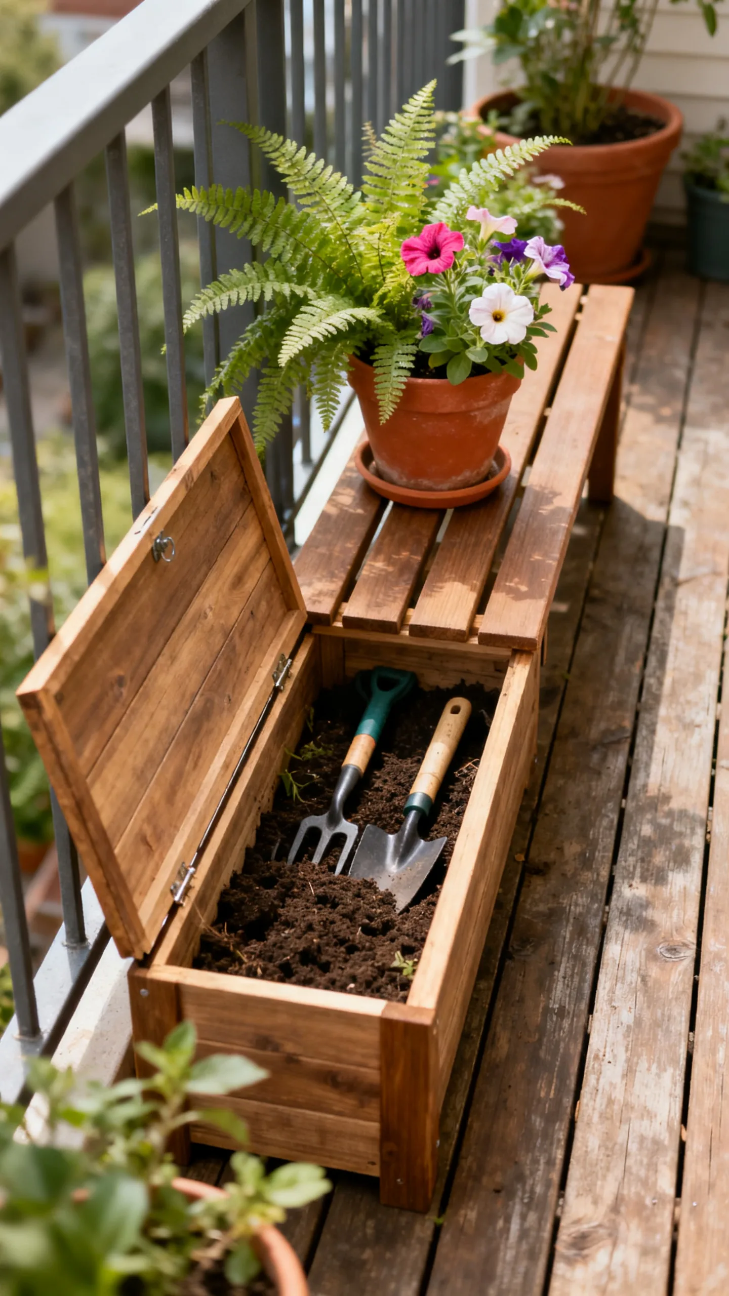 Add A Narrow Storage Bench Beside Plants
