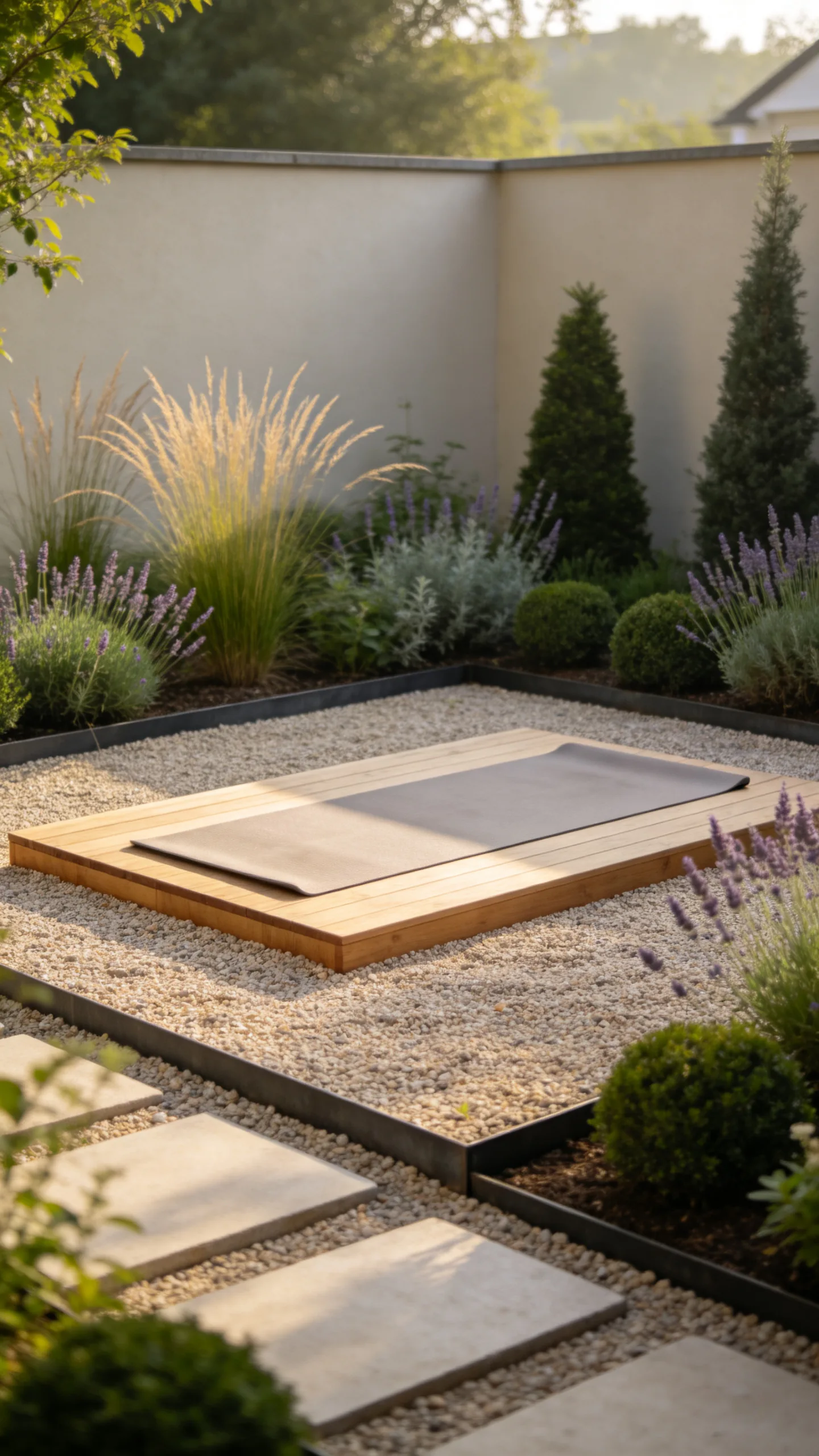 1. Build a Gravel Yoga Courtyard with Planted Borders