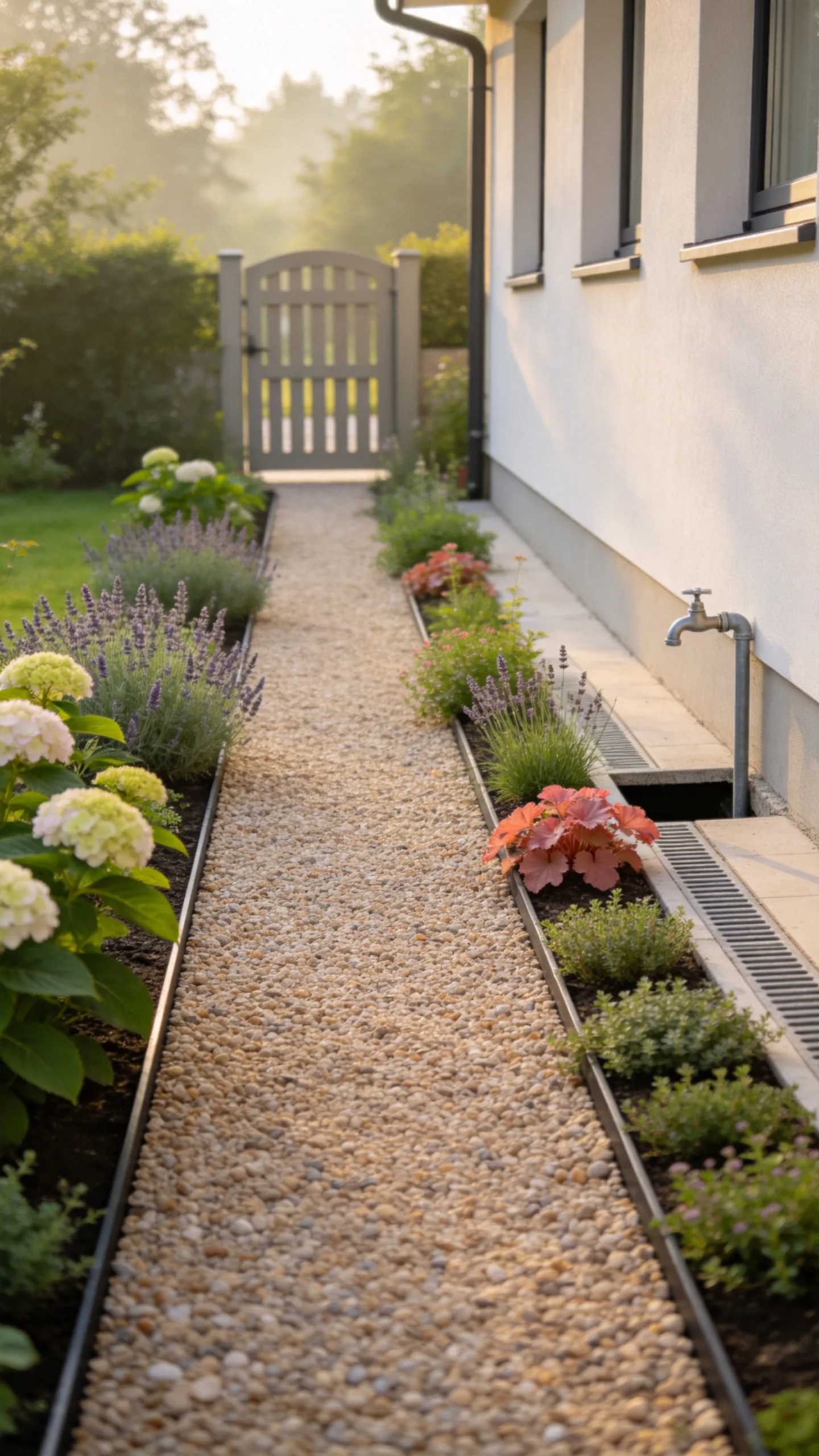 1. Pea Gravel Path With Steel-Edged Borders