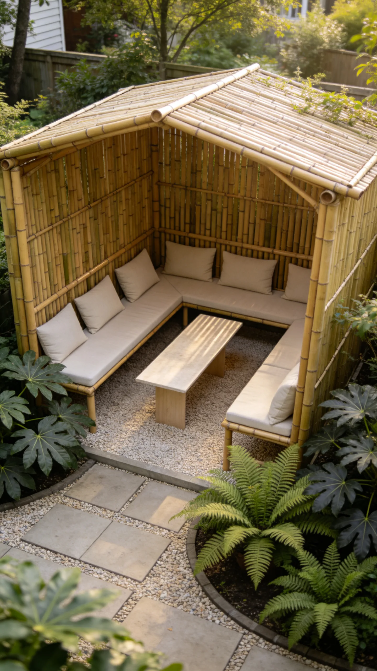 2. Compact Corner Gazebo With Built-In Benches