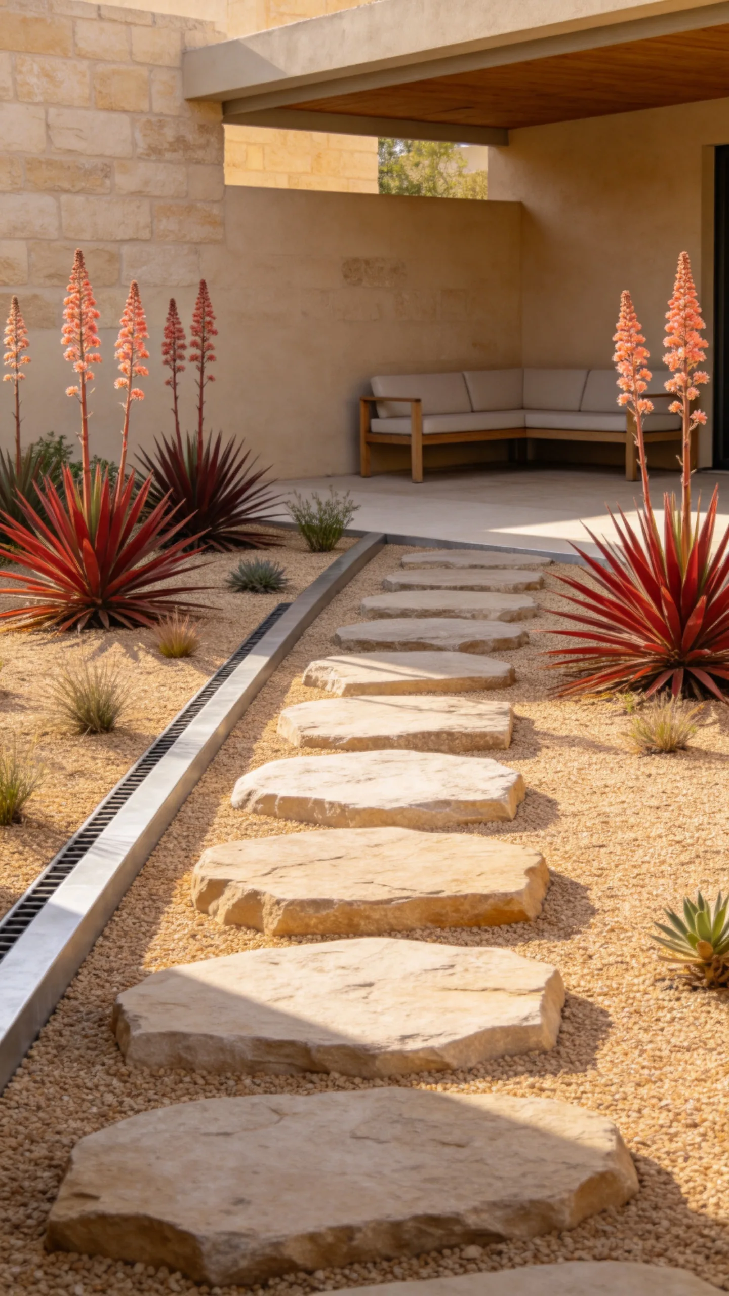 2. Gravel Courtyard With Red Yucca