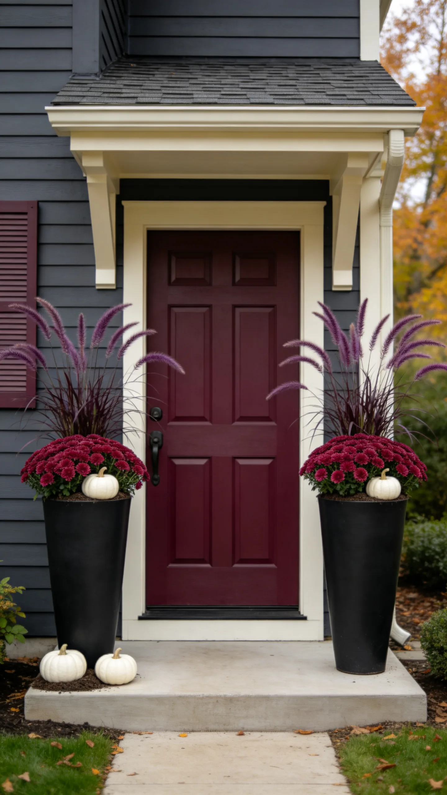 2. Frame the Door With Matching Slim Black Planters