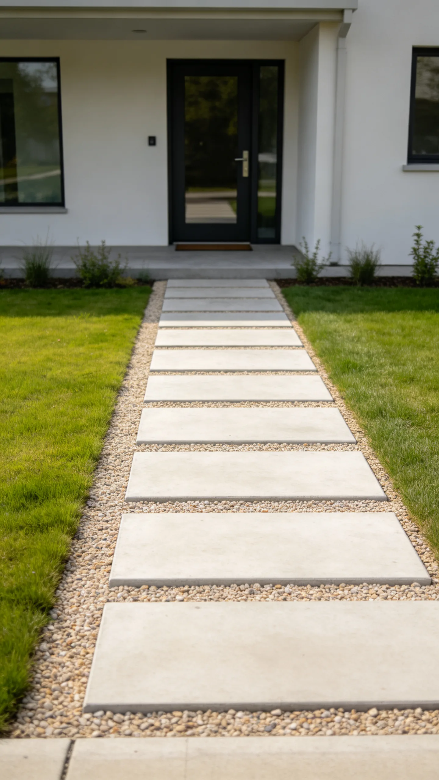 2. Pair a Narrow Lawn With Oversized Pavers