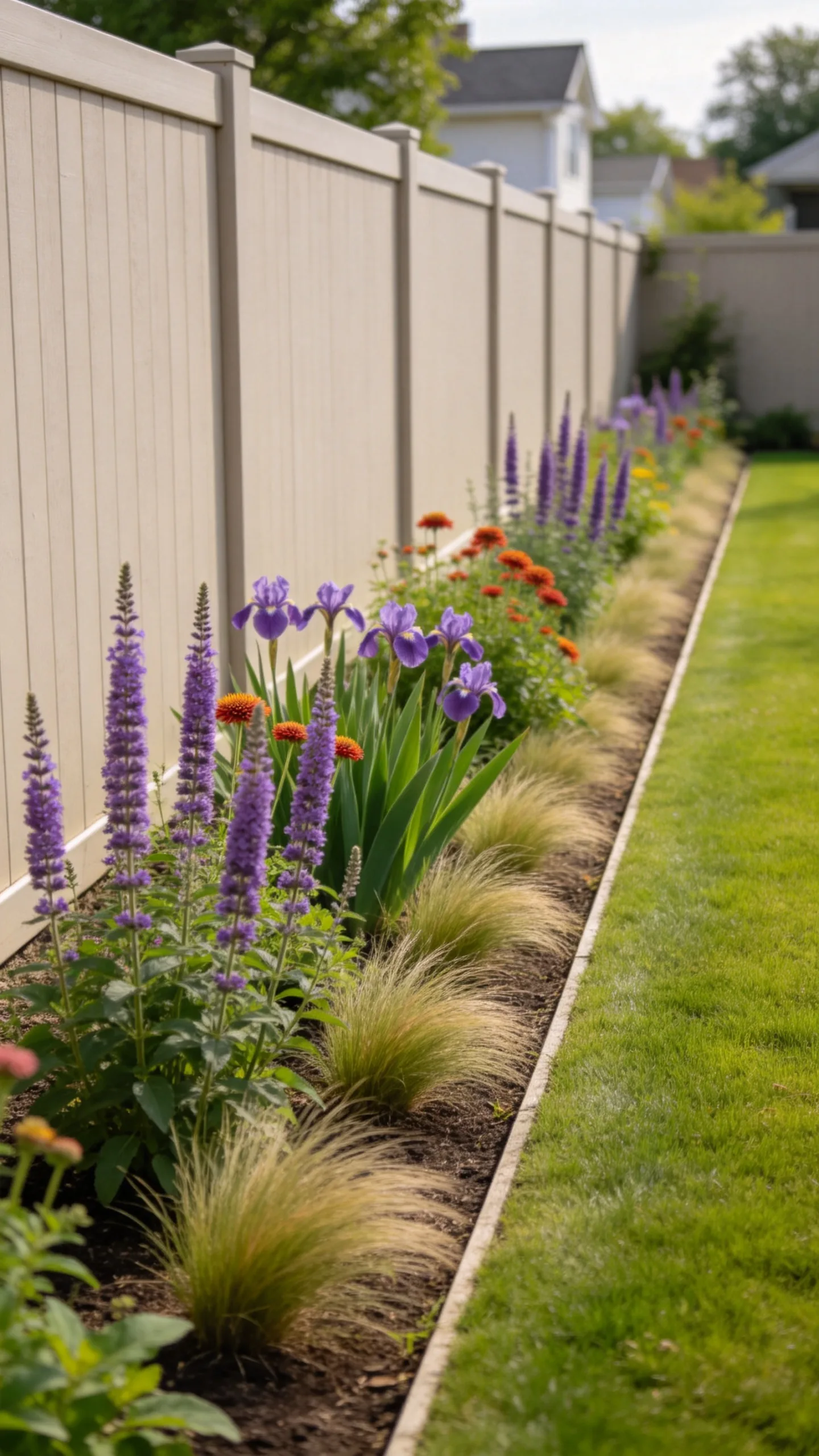 2. Create a Narrow Perennial Border Along the Fence