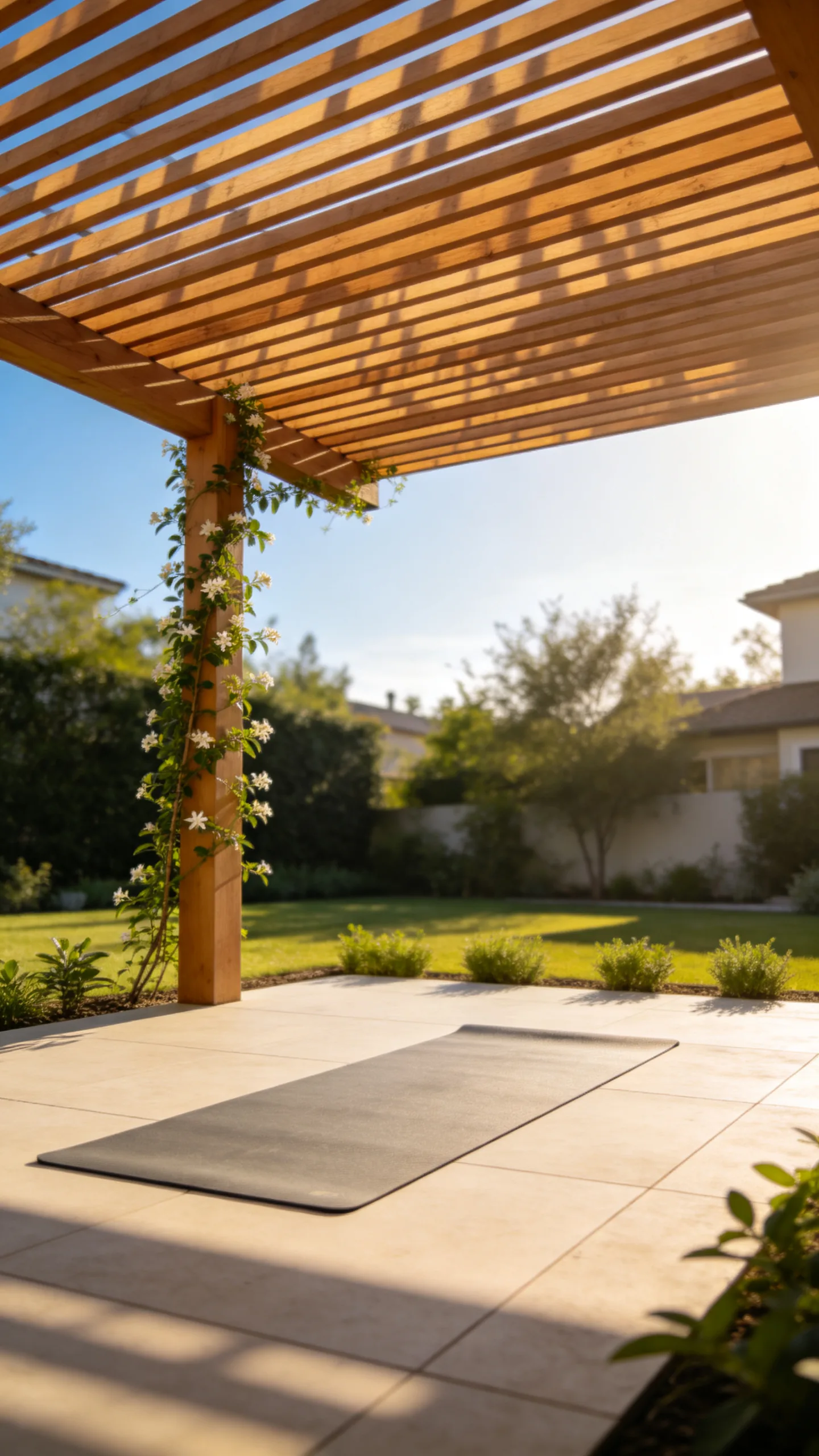 2. Add a Slatted Pergola for Filtered Shade