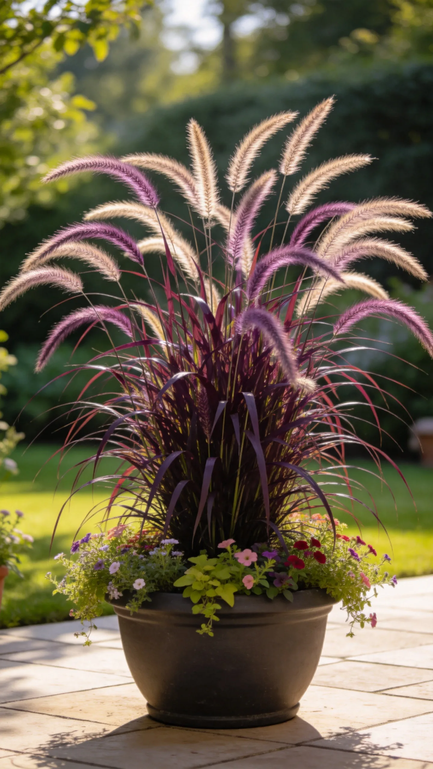 3. Purple Fountain Grass as a Tall Centerpiece