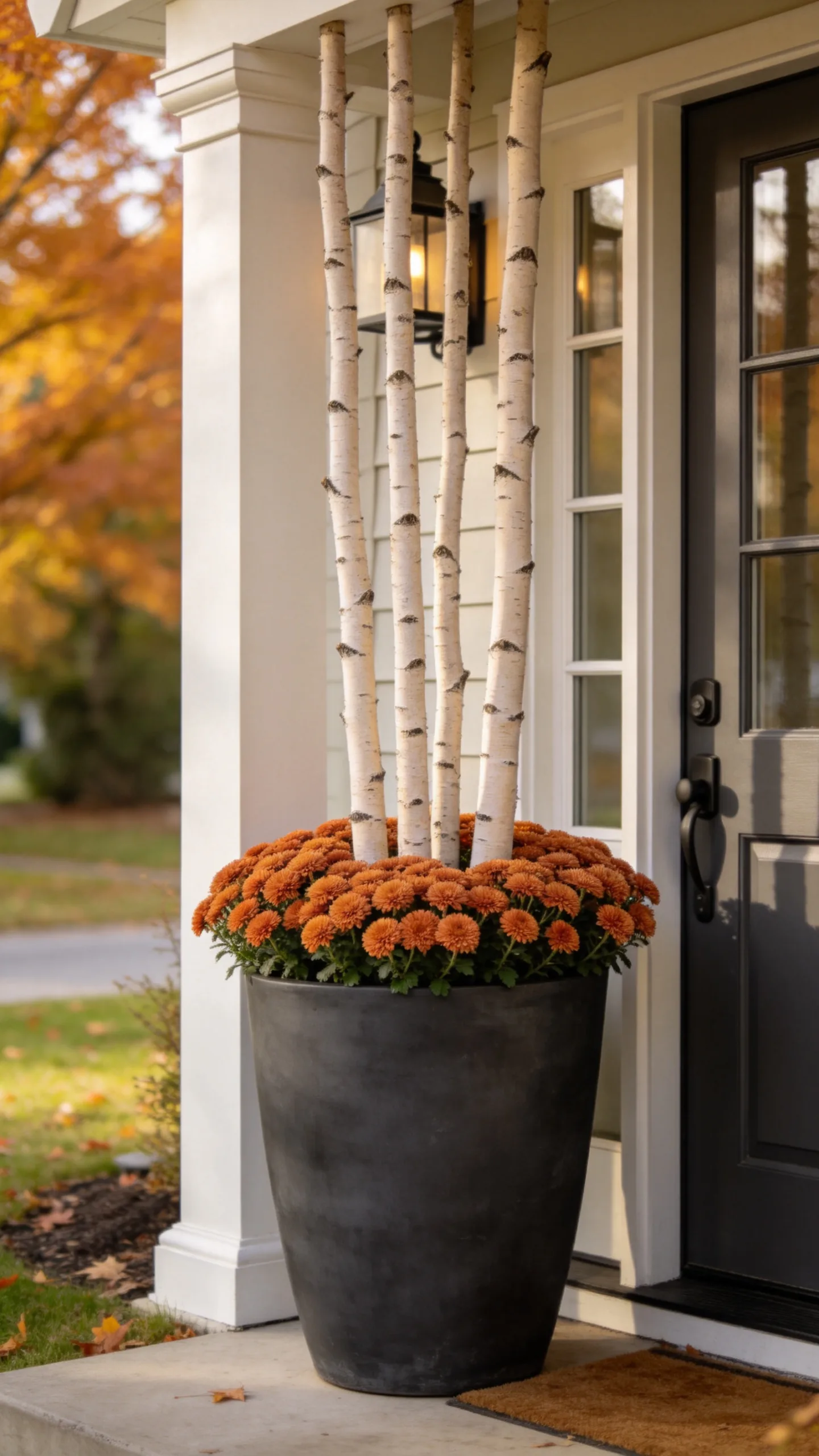 4. Add Birch Branches Above Compact Mums