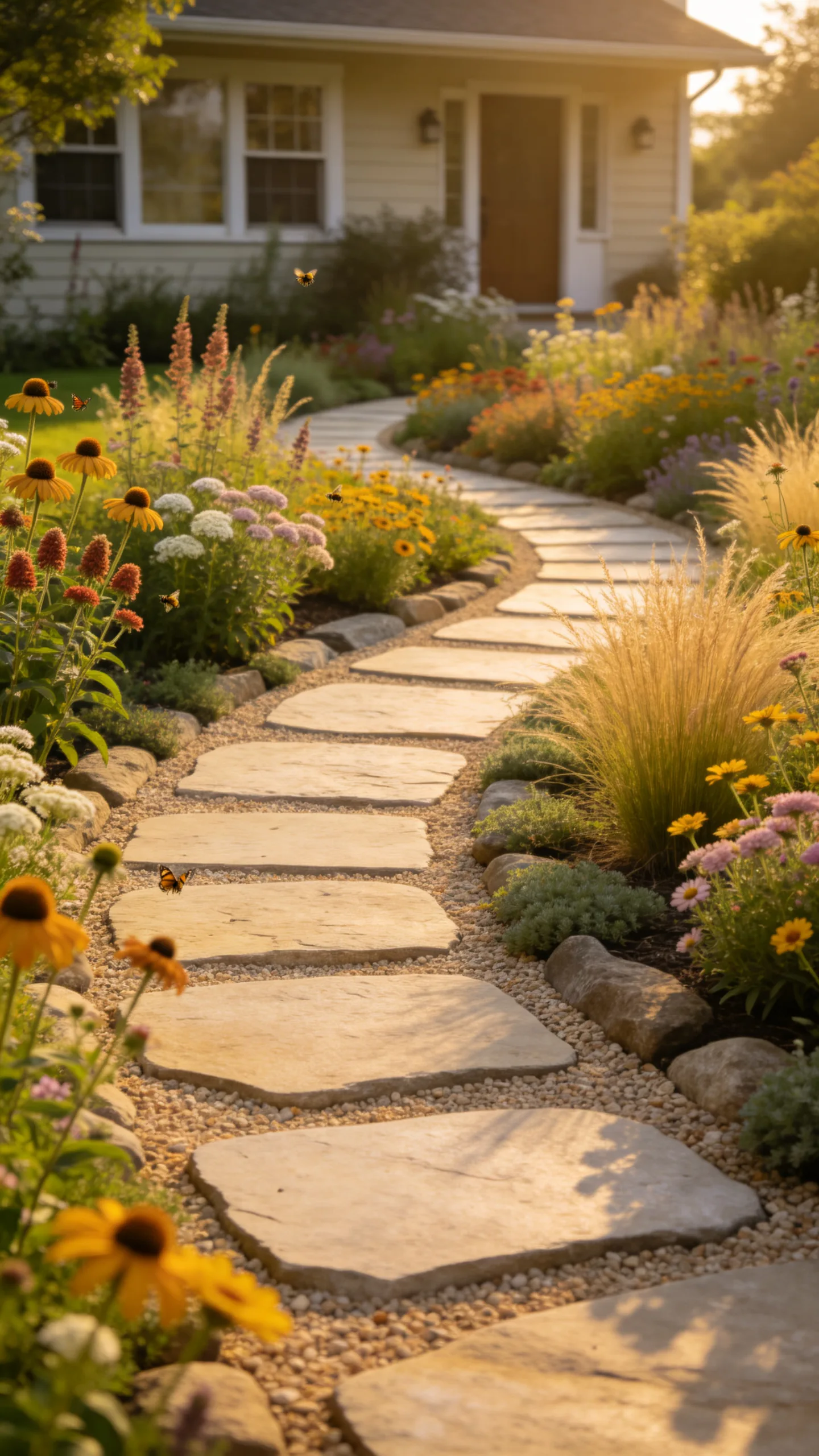 4. Curved Flagstone Path Through Pollinator Beds