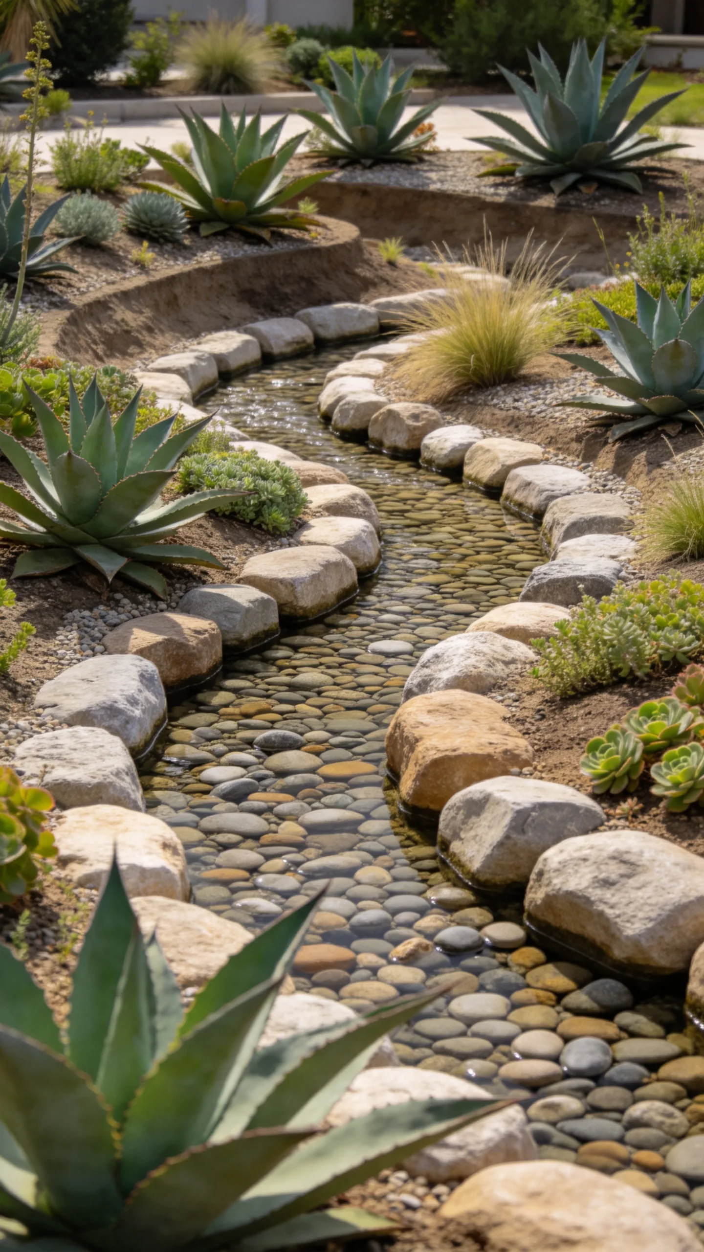 4. Dry Creek Bed with Succulent Banks