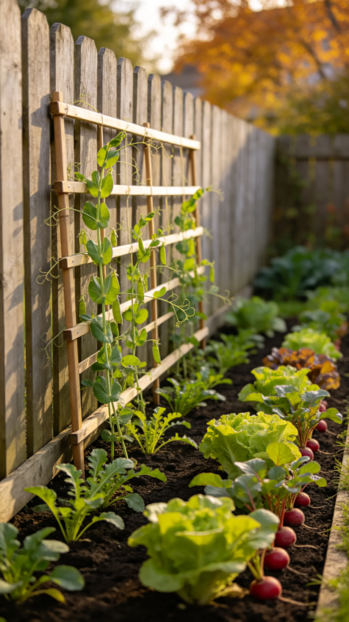 4. Trellised Pea-and-Greens Fence Bed