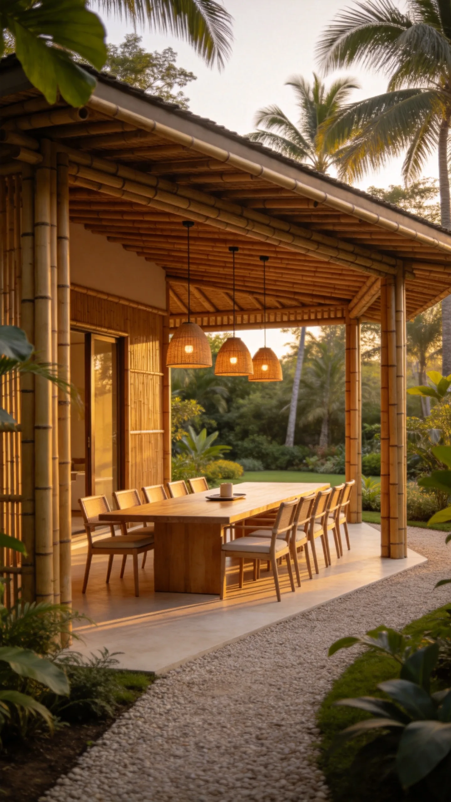 5. Bamboo Dining Pavilion With a Long Table