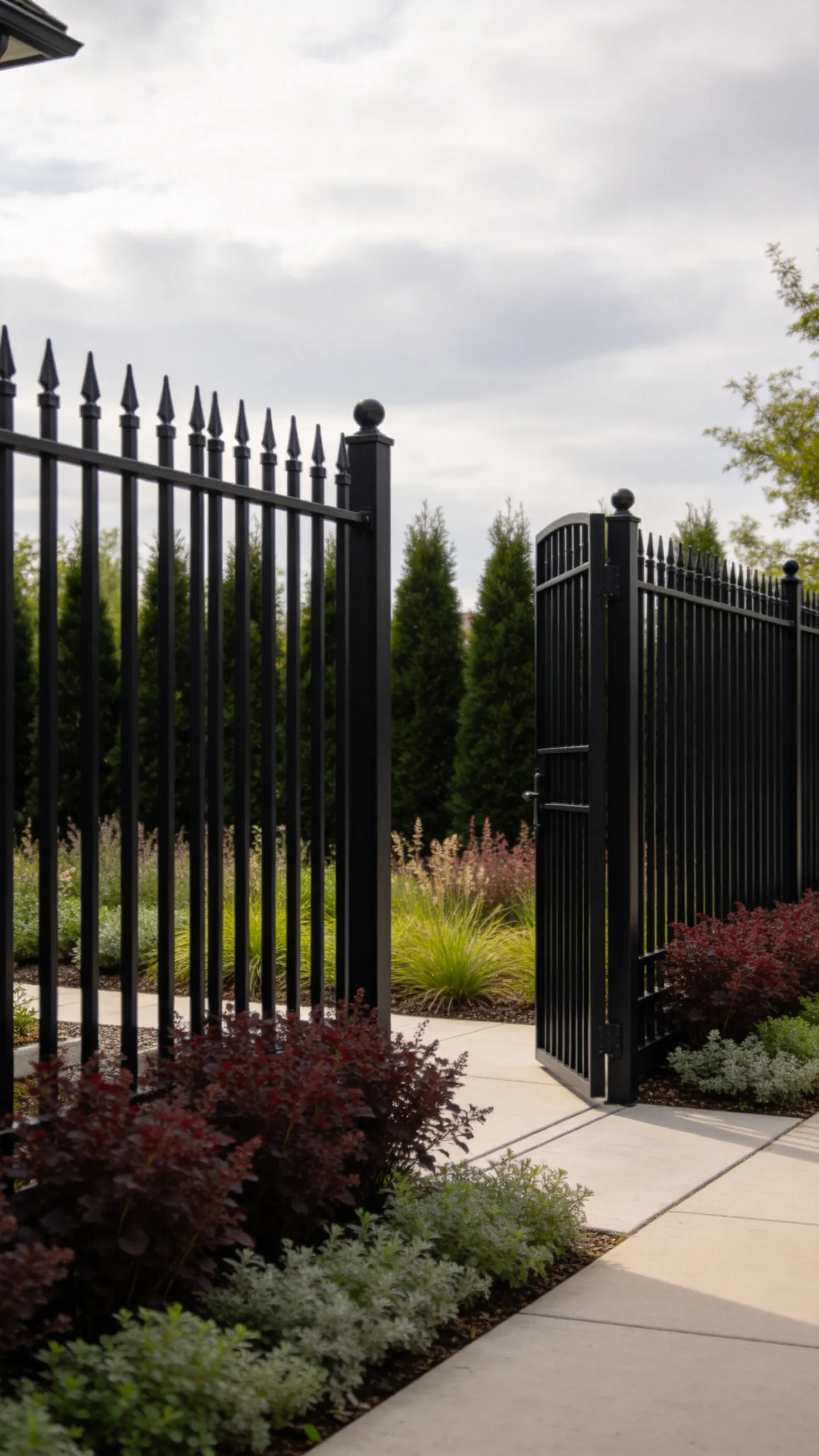 5. Pointed Iron Fence with Layered Planting