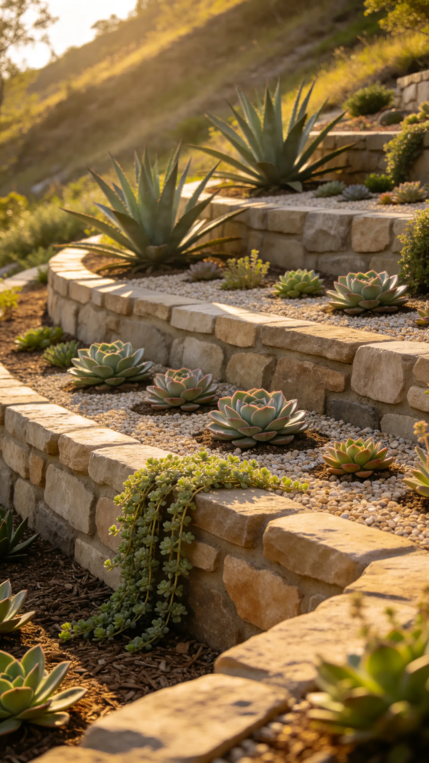 5. Tiered Succulent Garden on a Slope
