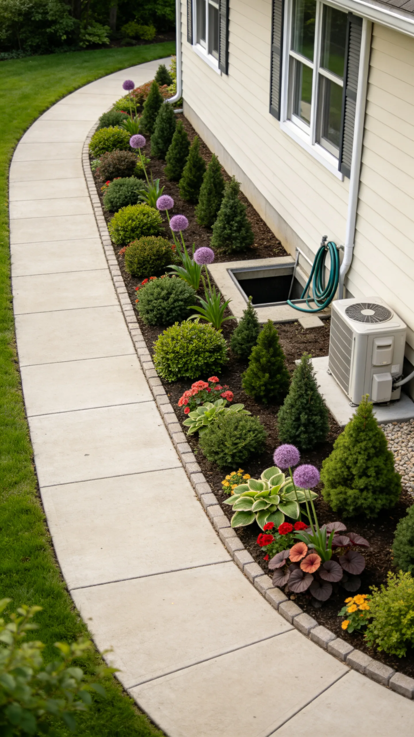 6. Evergreen Foundation Border With a Parallel Paver Path