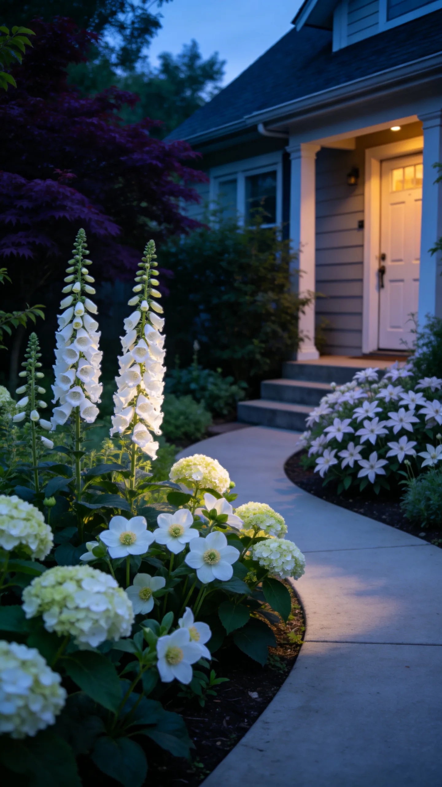 6. Moon Garden with White Flowers and Dark Leaves