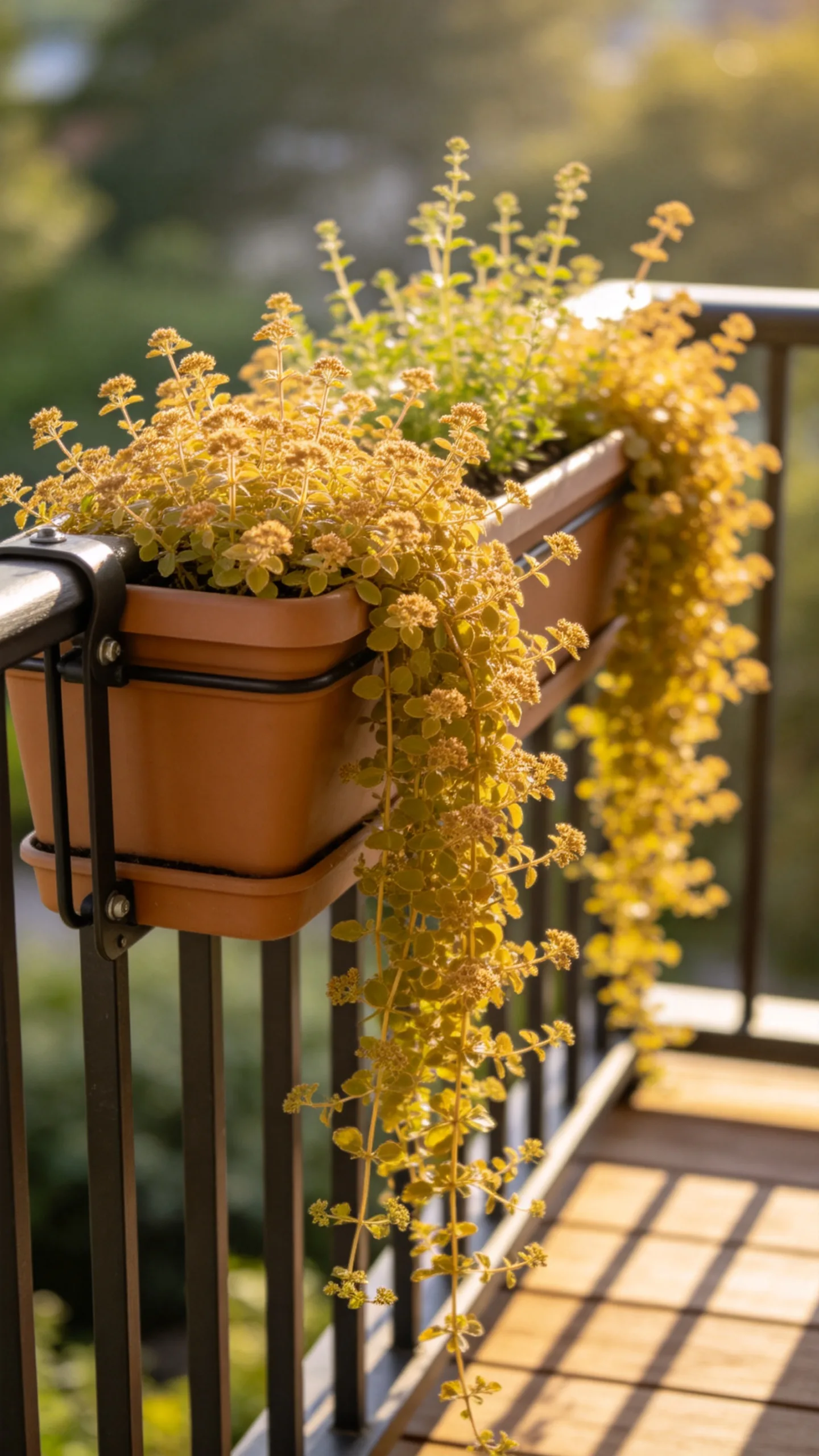 6. Oregano Spilling Over a Railing Planter