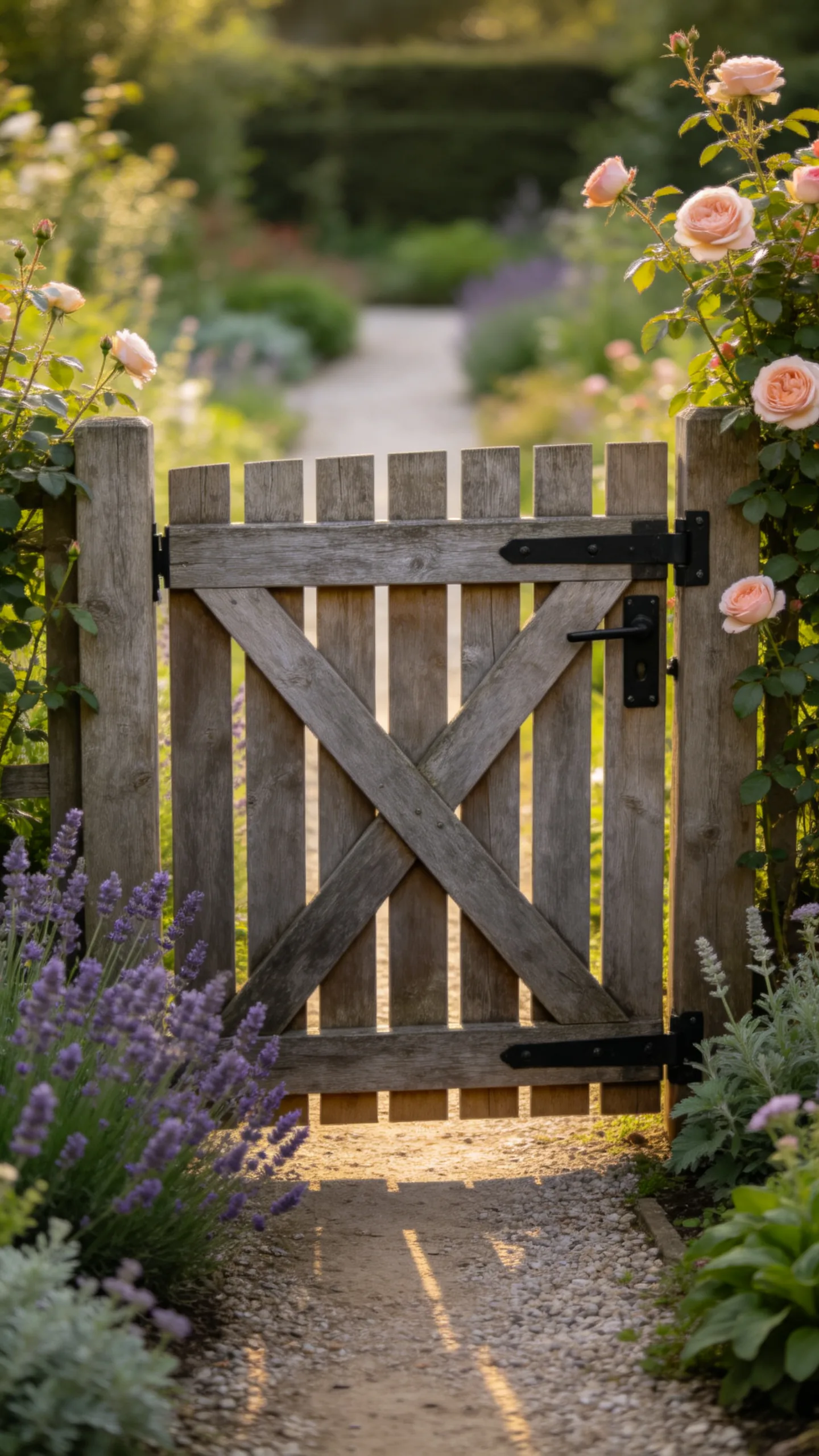 6. Install a Weathered Wooden Garden Gate