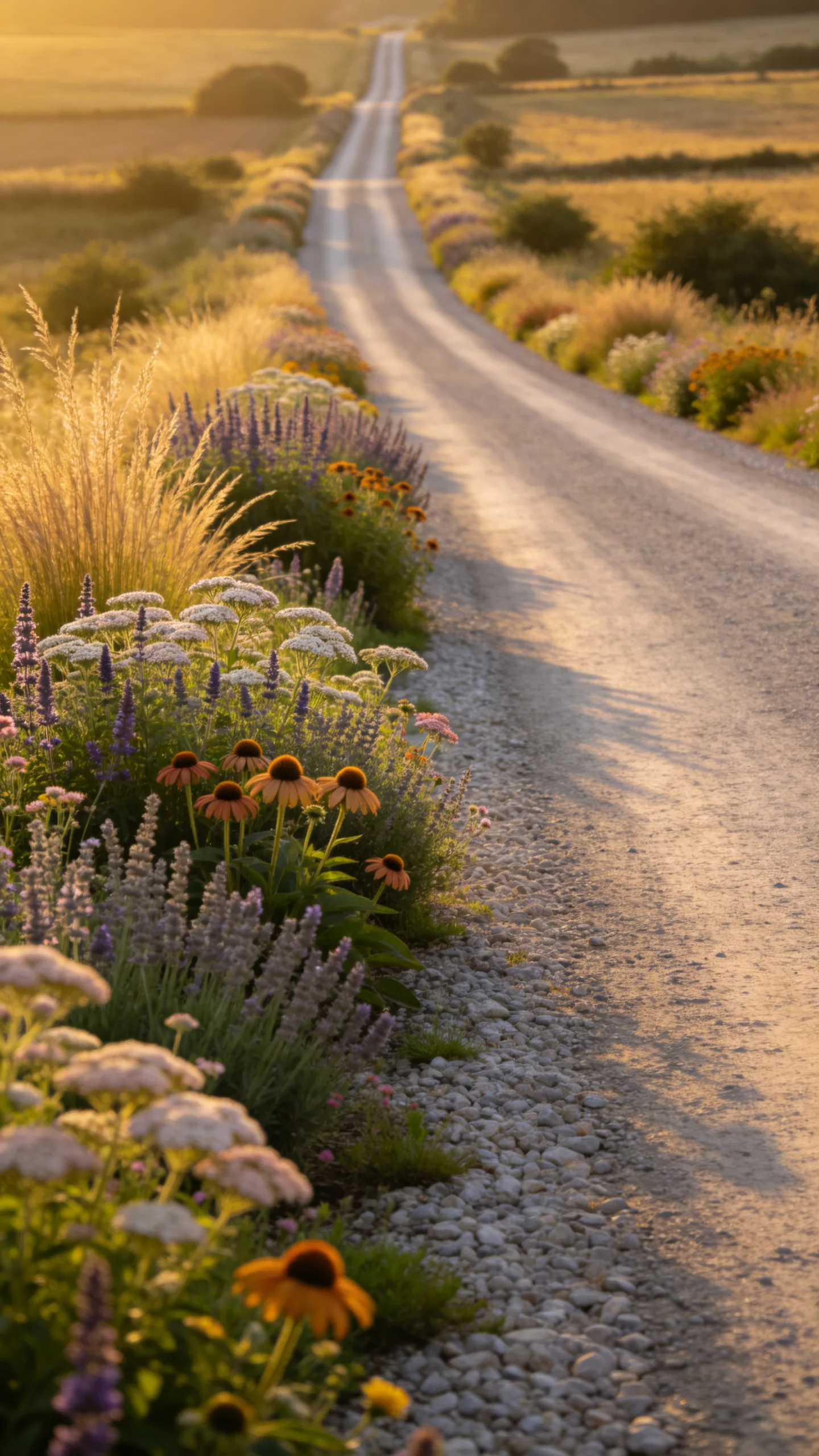 7. Border a Country Lane With Flowering Perennials