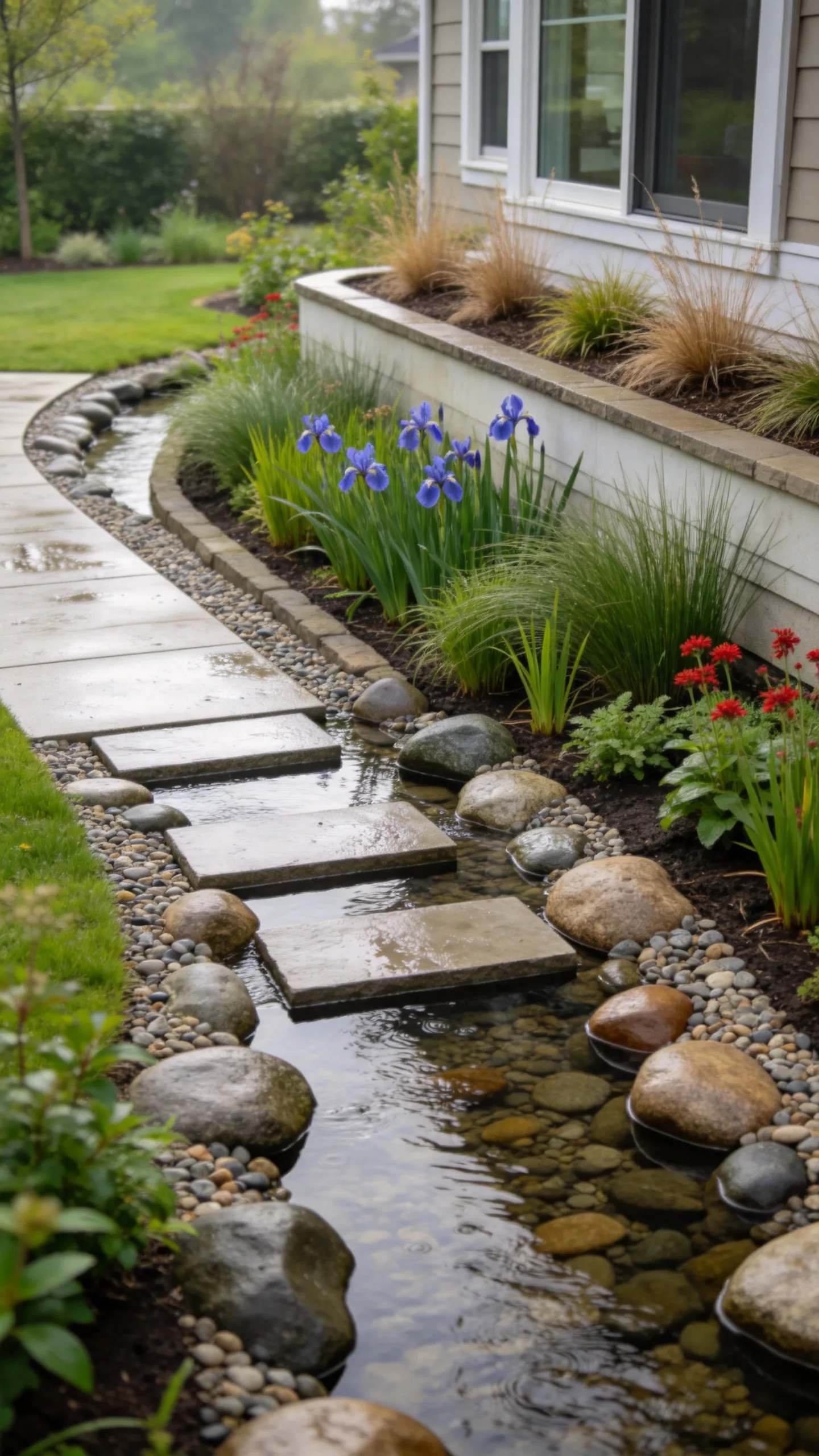 7. Dry Creek Path Beside a Rain Garden Border