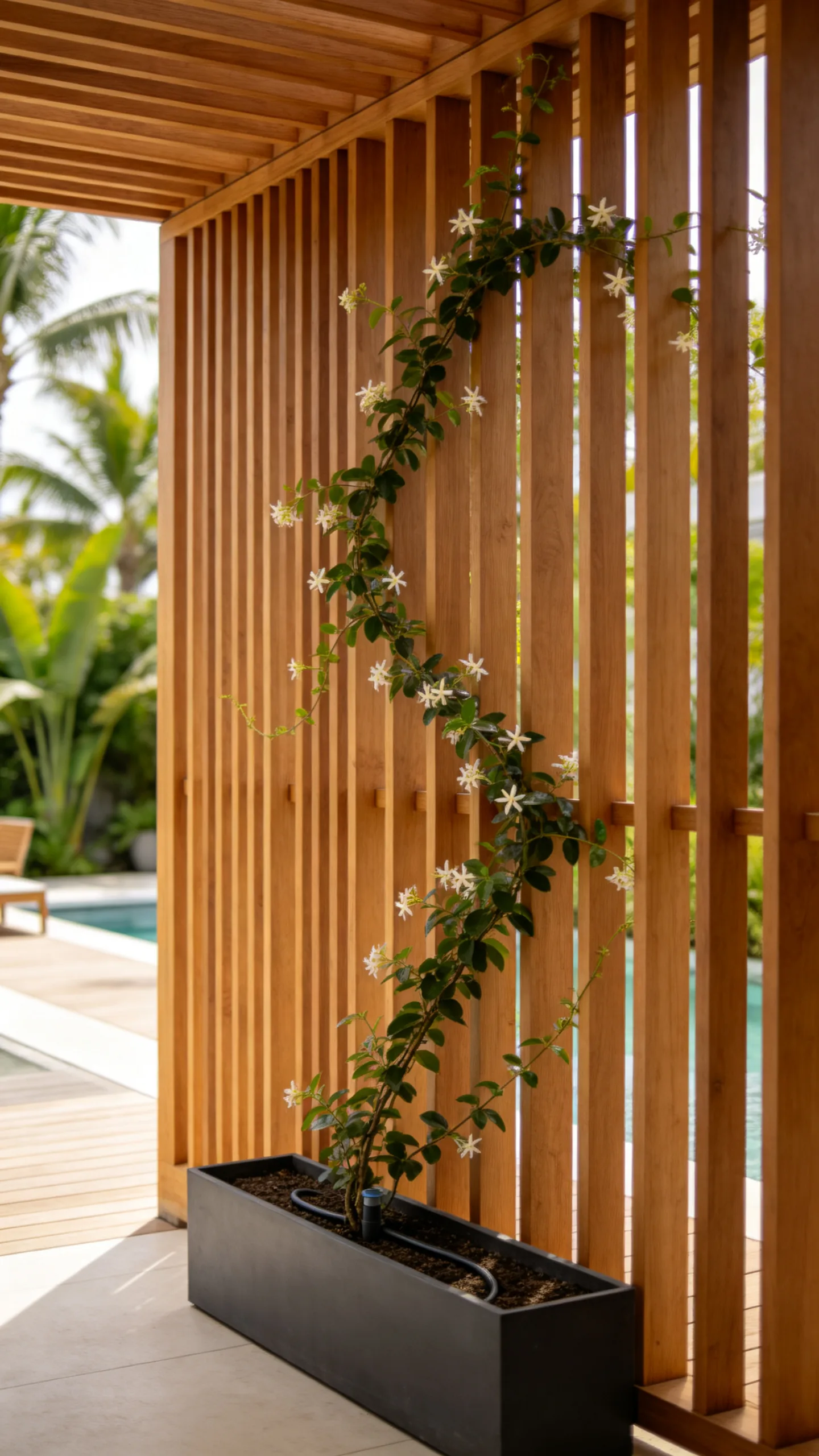 7. Add a Slatted Privacy Screen With Climbers