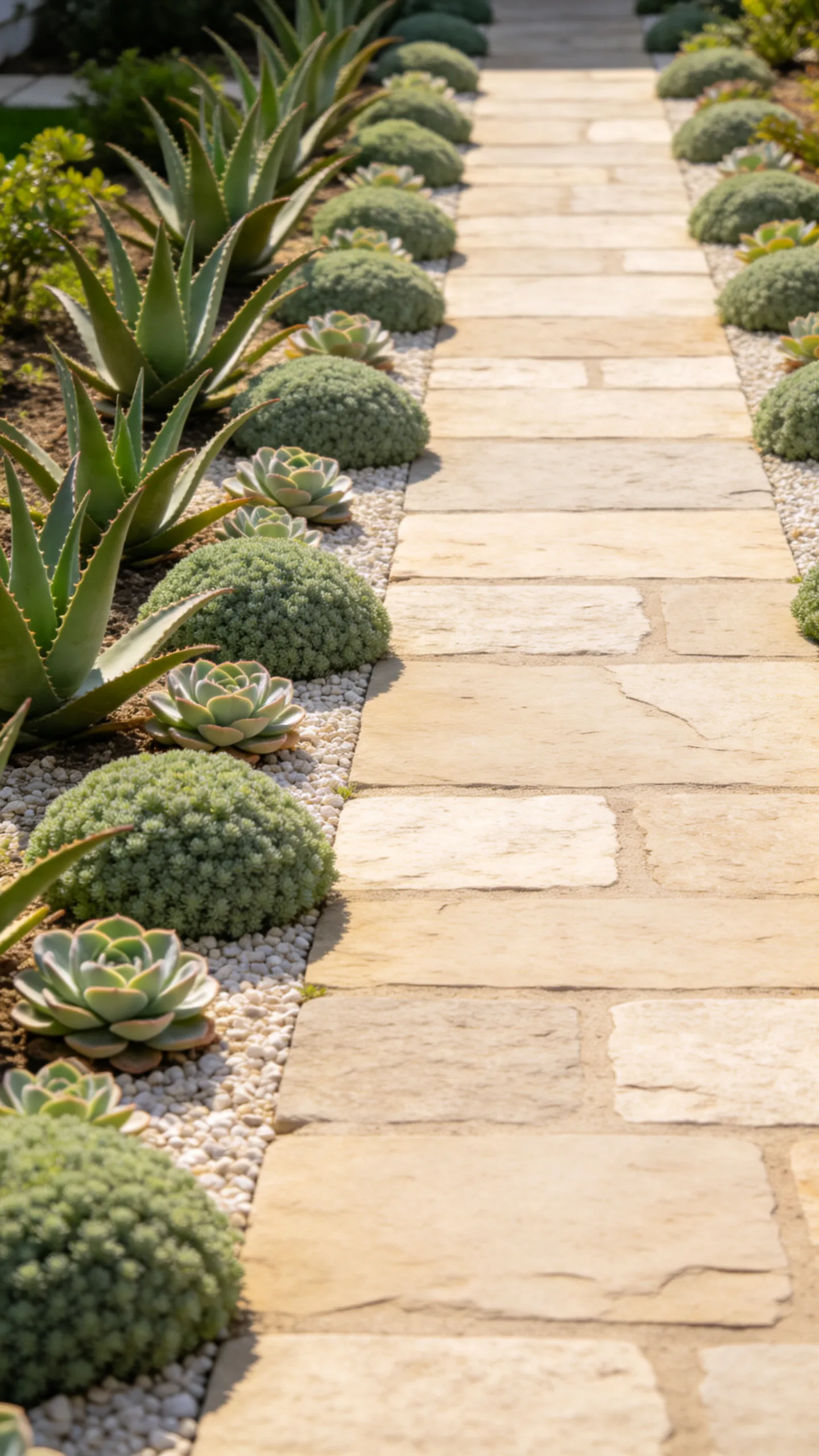 7. Succulent Border Along a Sunny Walkway