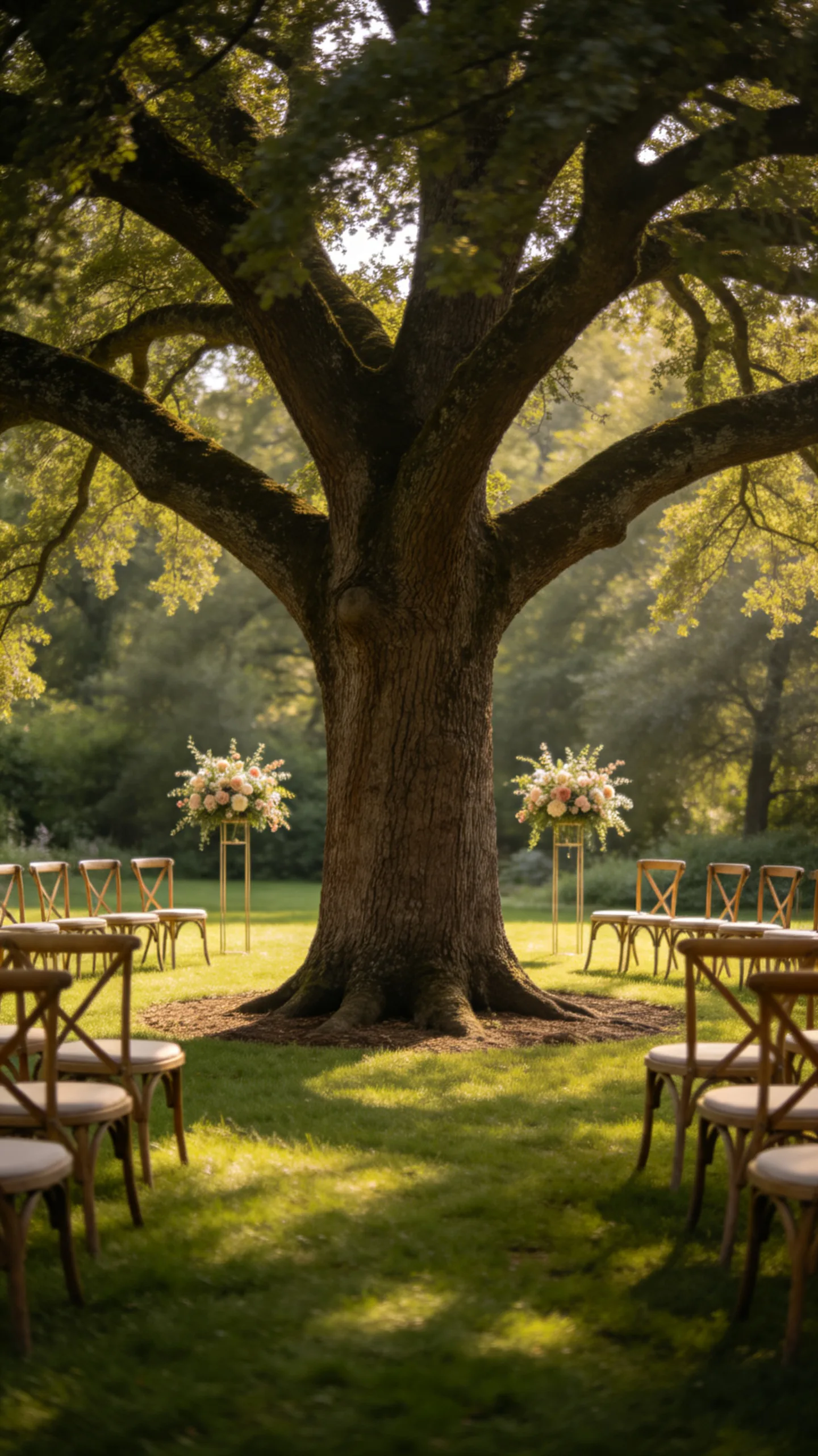7. Tree-Centered Ceremony With Radiating Rows