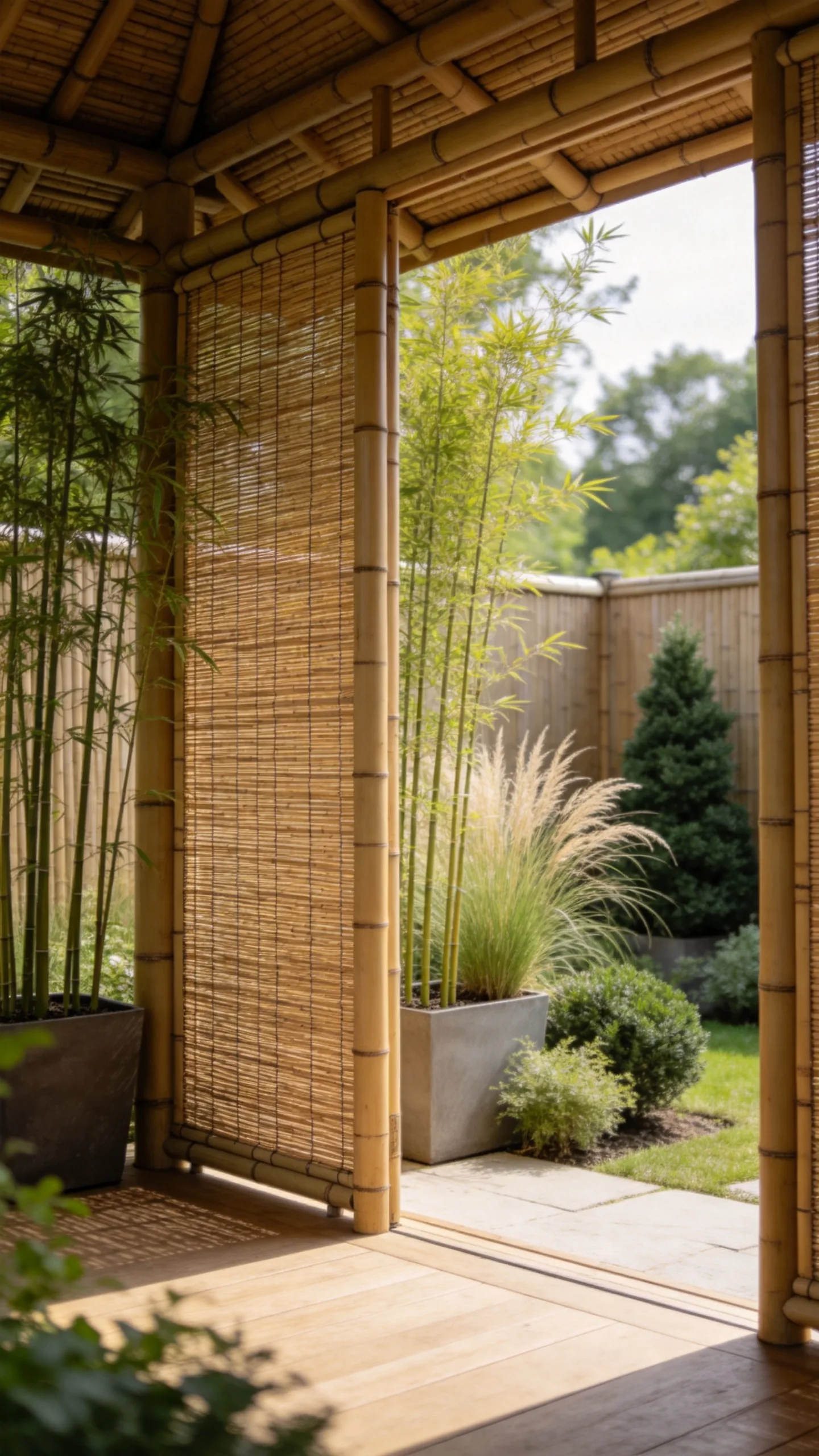9. Privacy Gazebo With Woven Bamboo Screens