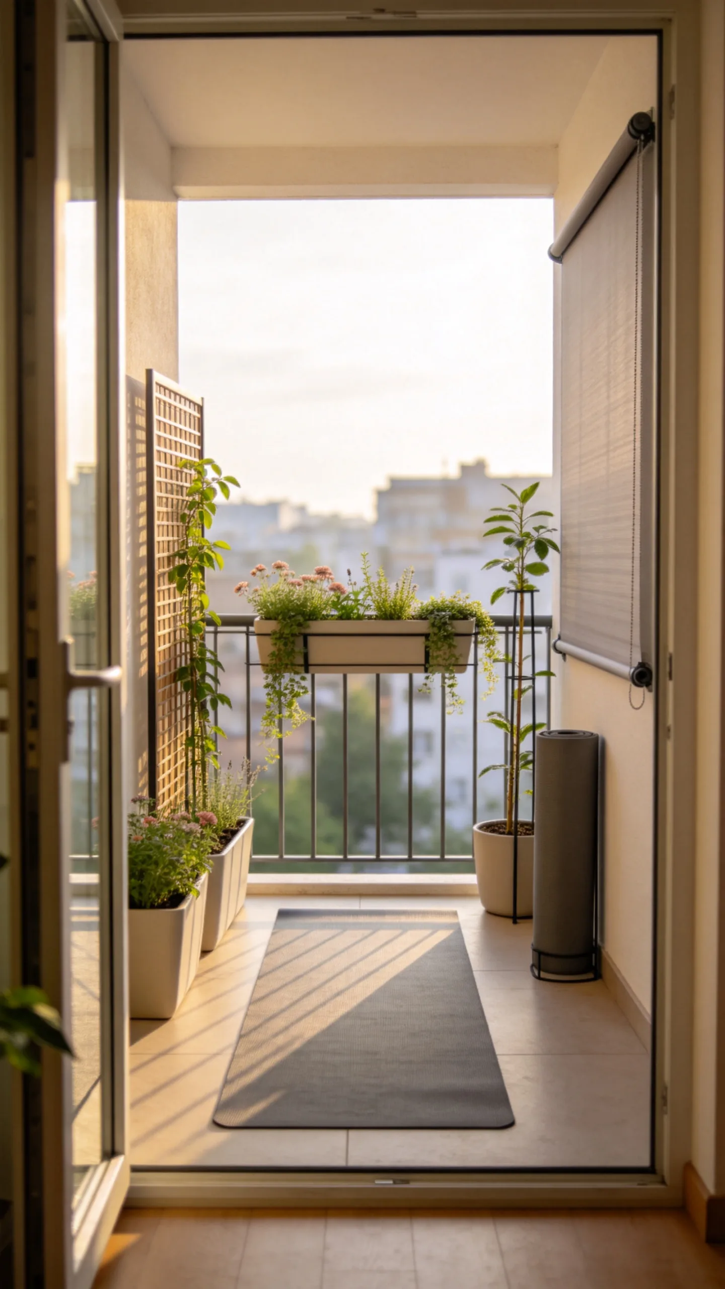 10. Make a Balcony Yoga Nook with Layered Containers
