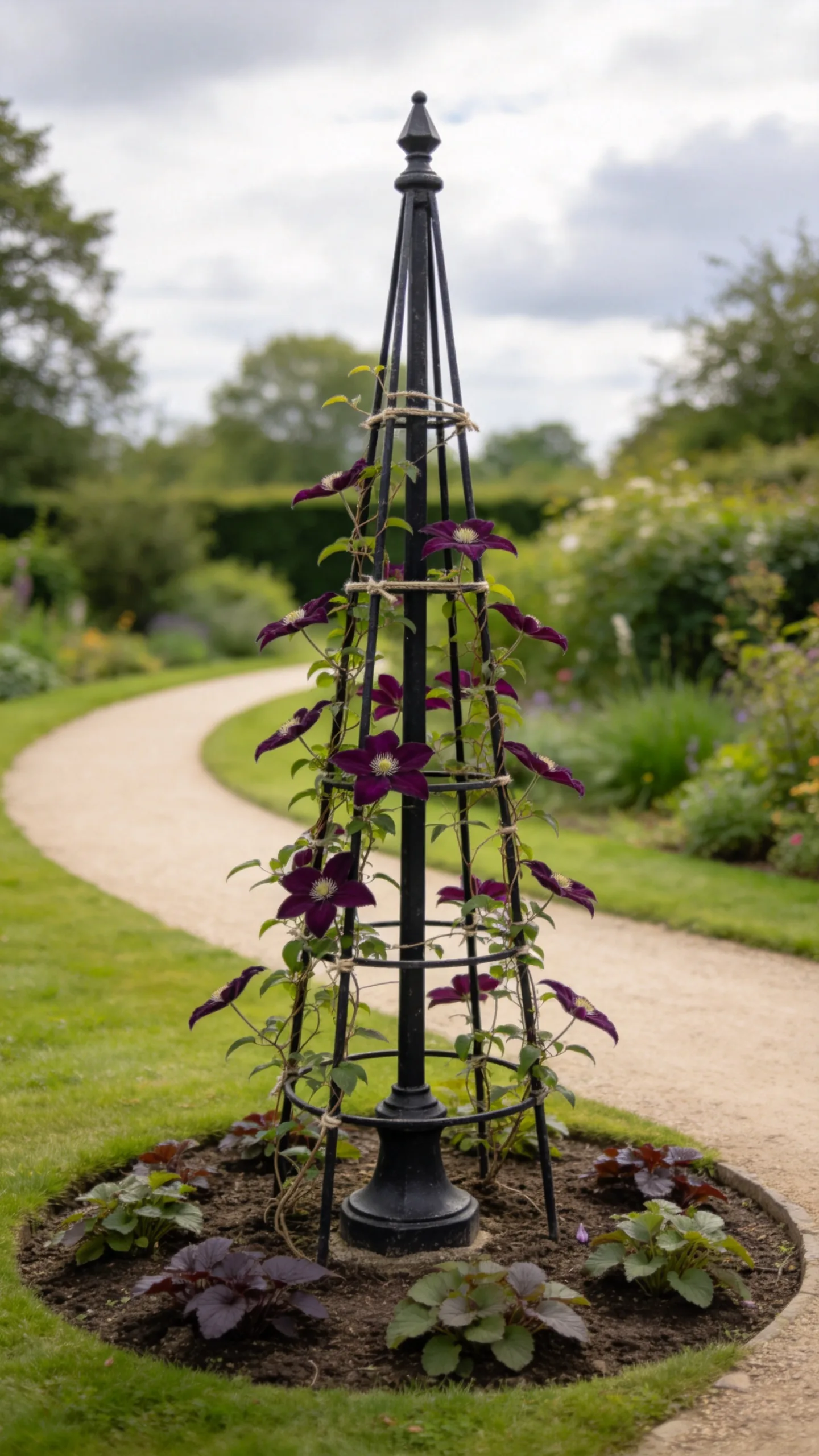 10. Iron Obelisk with a Dark-Flowering Climber