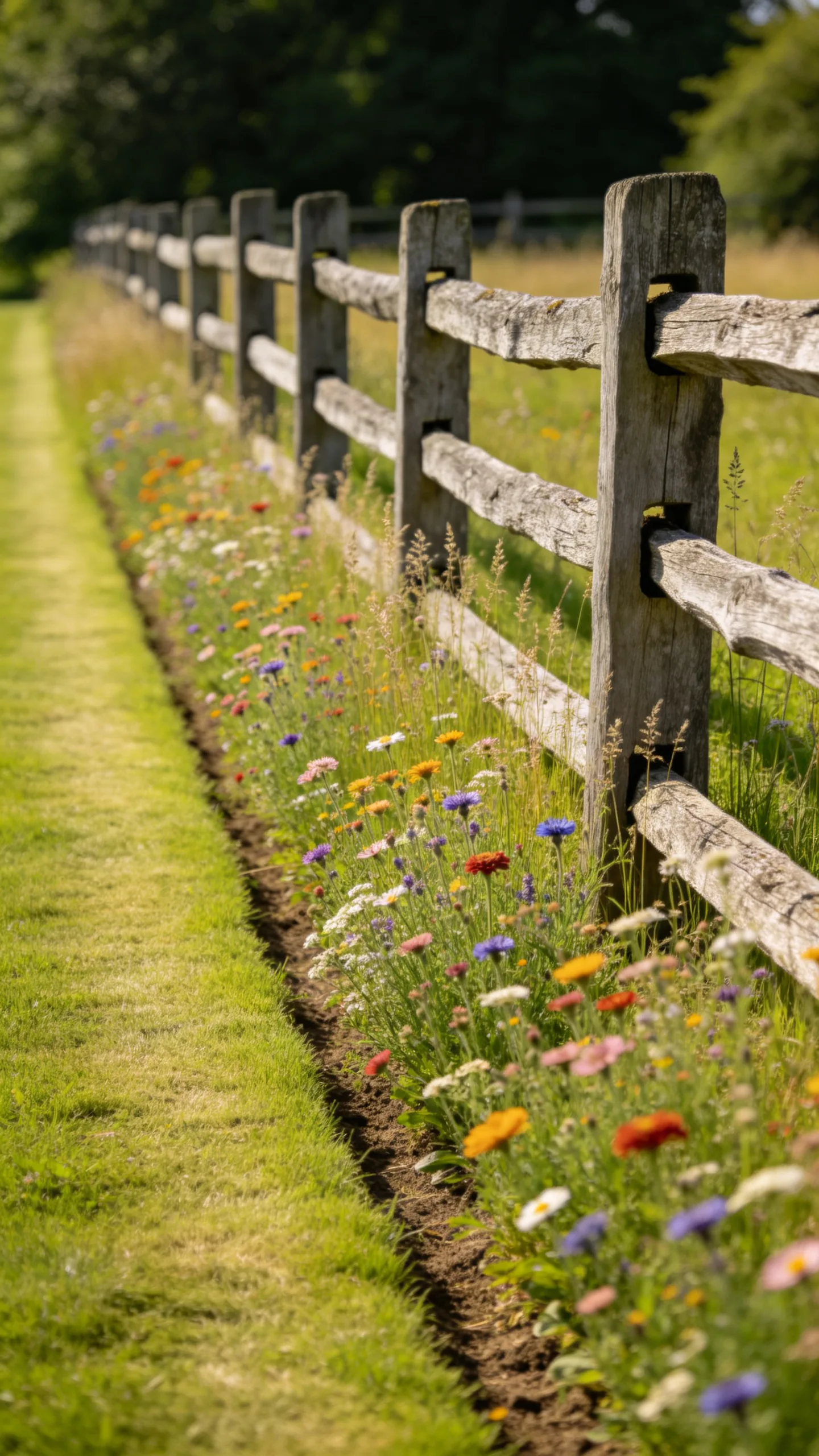10. Plant a Wildflower Strip Beside a Farm-Style Fence